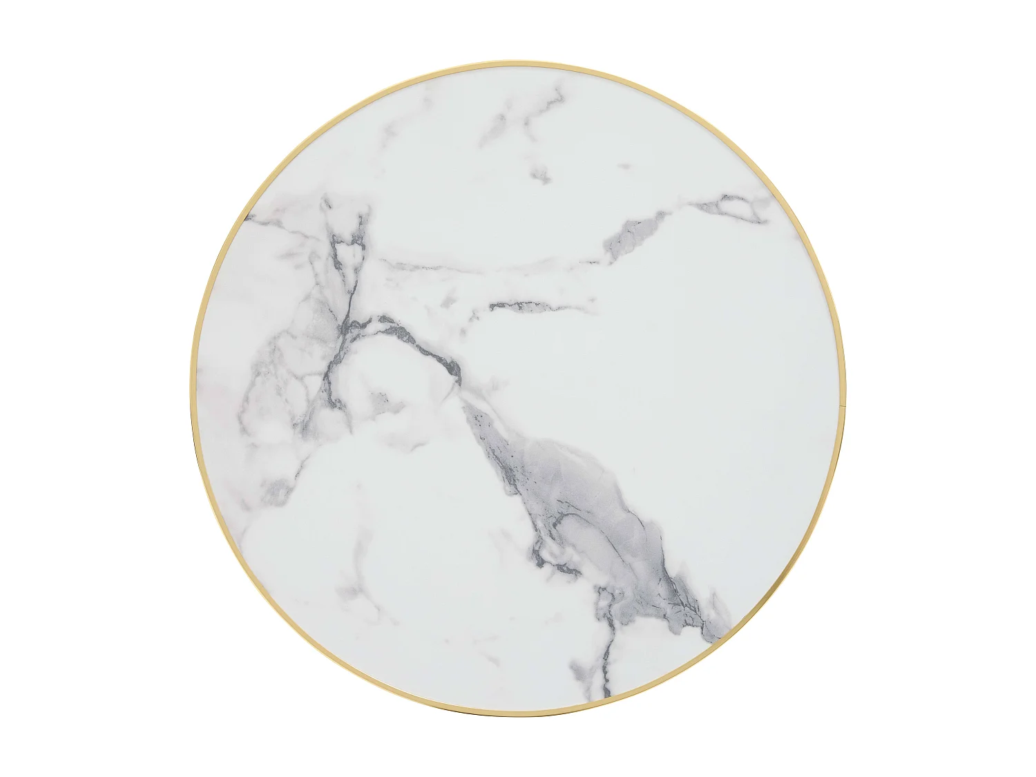 Table à manger ronde 60 cm plateau marbre blanc/doré et pied argenté