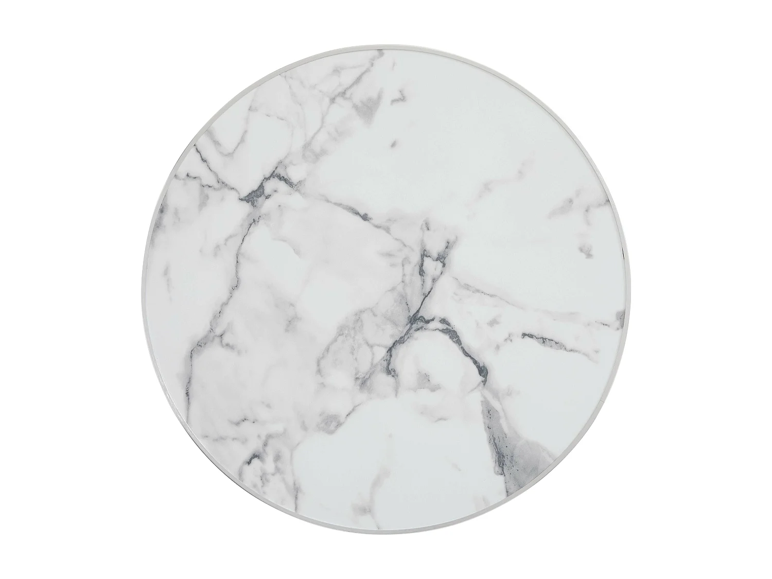 Table à manger ronde 60 cm plateau marbre blanc/argent et pied argenté