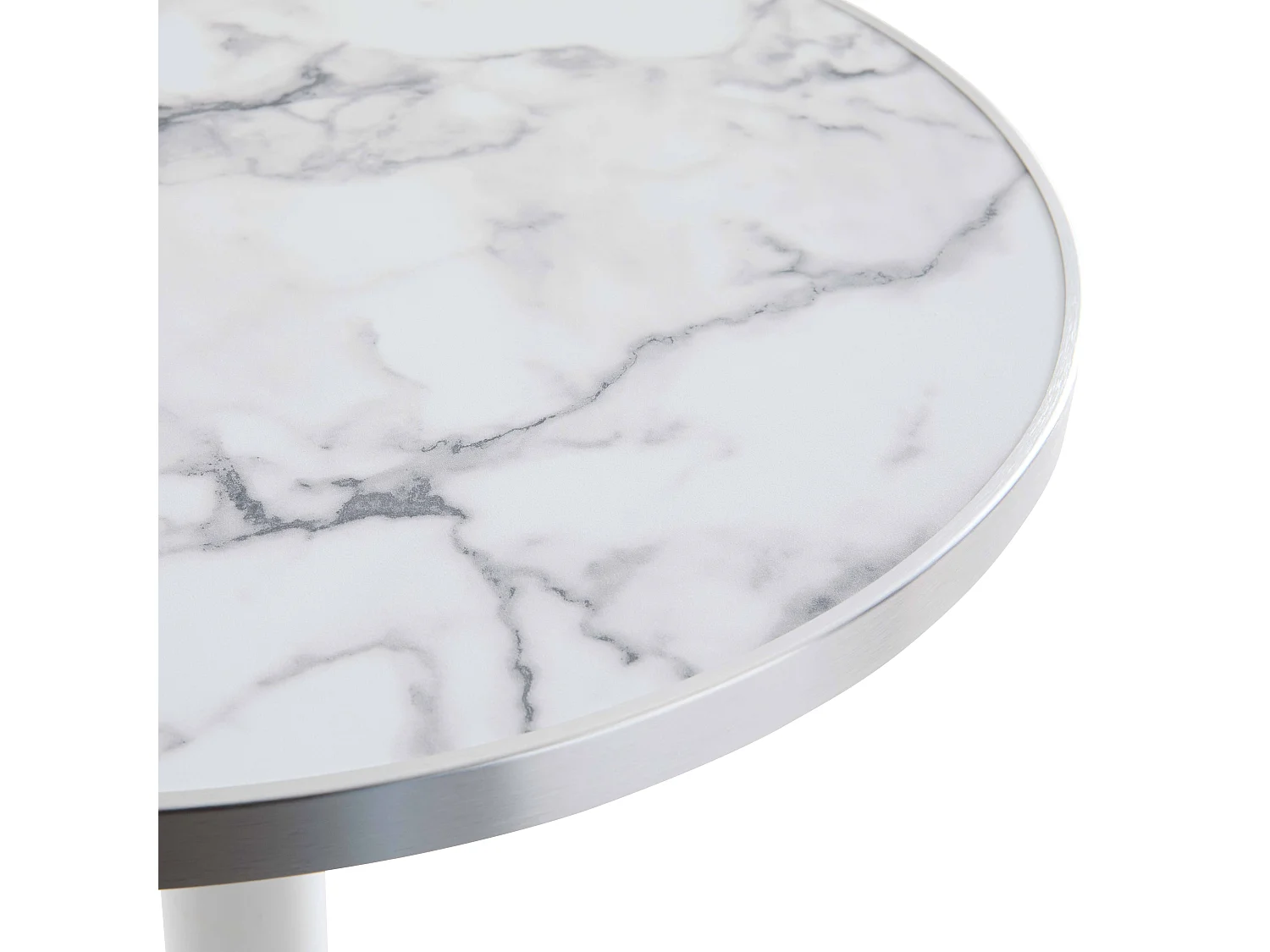 Table à manger ronde 60 cm plateau marbre blanc/argent et pied argenté