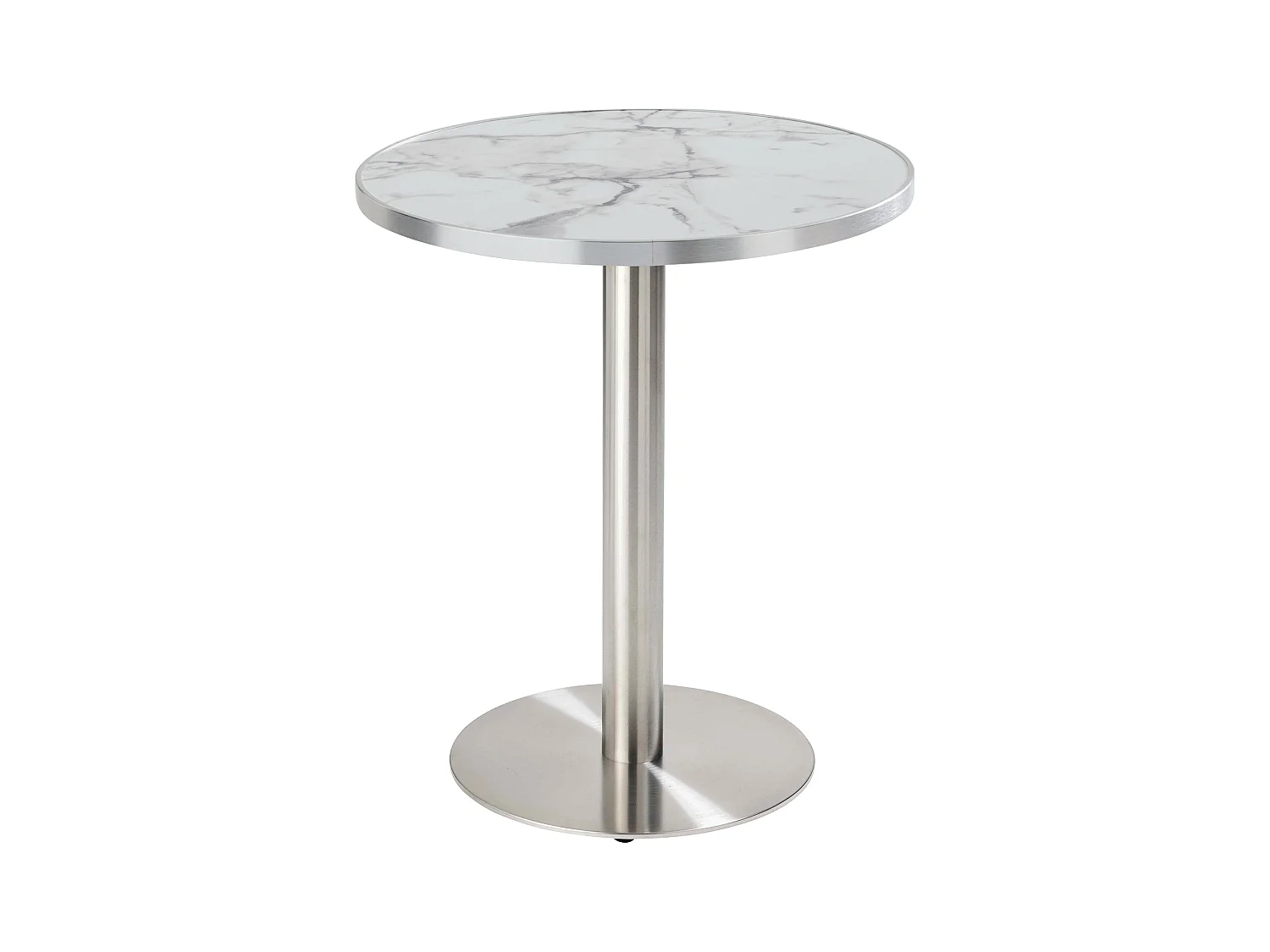 Table à manger ronde 60 cm plateau marbre blanc/argent et pied argenté