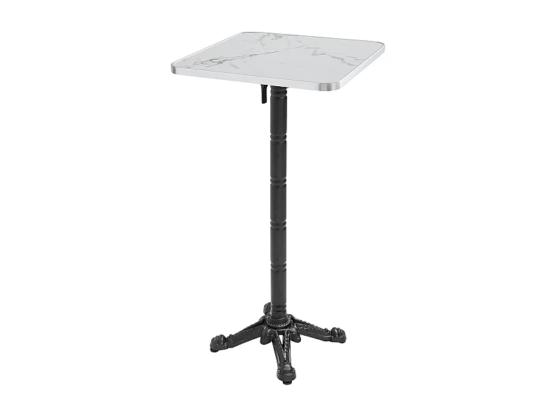 60 cm hoge kanteltafel met wit/zilver marmeren blad en zwarte poten