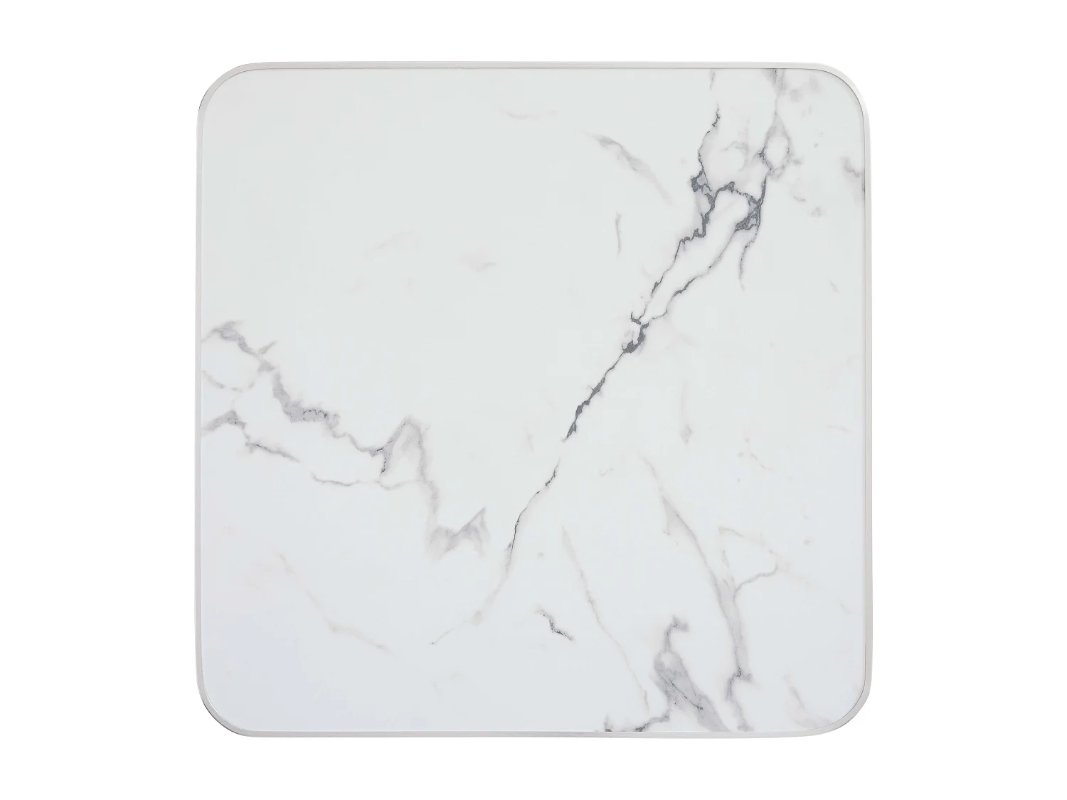 Table haute 60 cm inclinable plateau marbre blanc/argent et pied noir