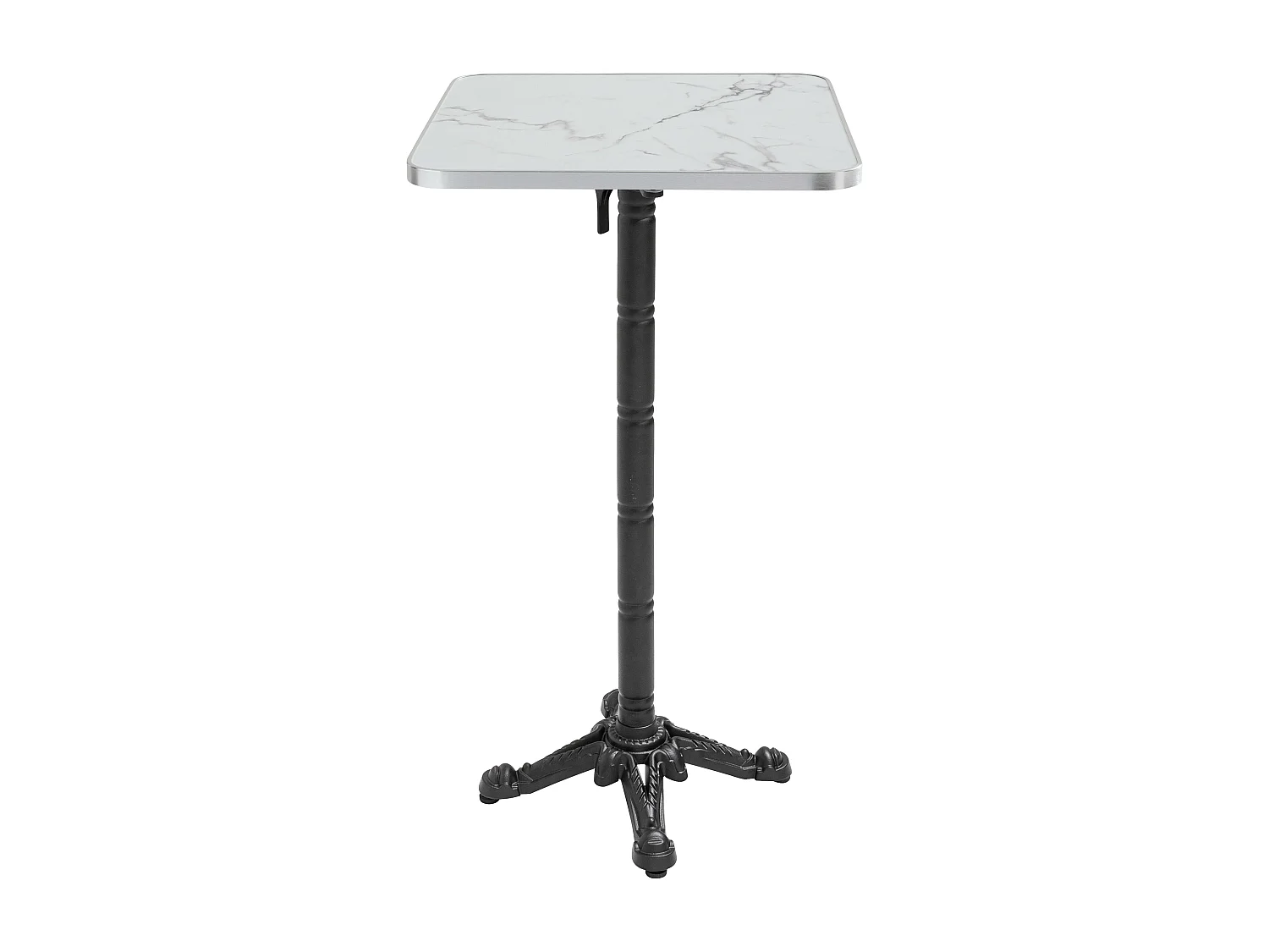 Table haute 60 cm inclinable plateau marbre blanc/argent et pied noir