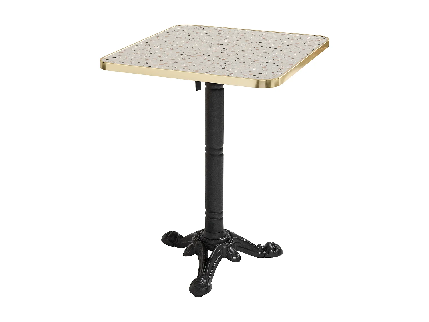 Table carrée 60 cm inclinable plateau marbre terrazzo/doré et noir