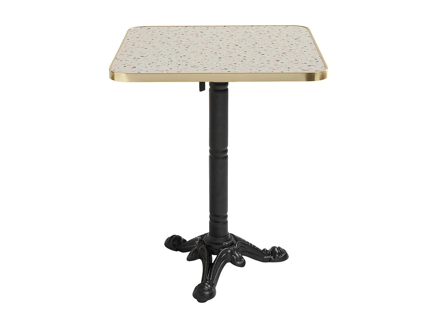 Table carrée 60 cm inclinable plateau marbre terrazzo/doré et noir