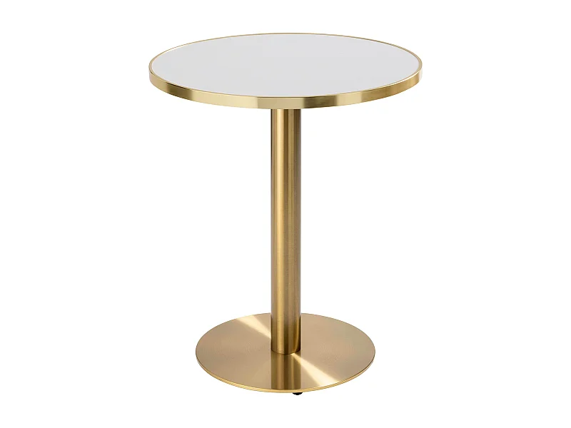 Table à manger ronde 60 cm plateau blanc/argent et pied doré