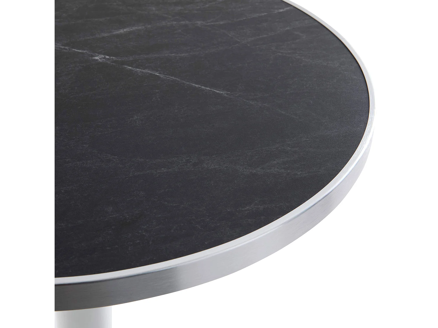 Ronde eettafel 60 cm zwart/zilver marmeren blad en zilveren poten