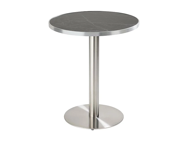 Table à manger ronde 60 cm plateau marbre noir/argent et pied argenté