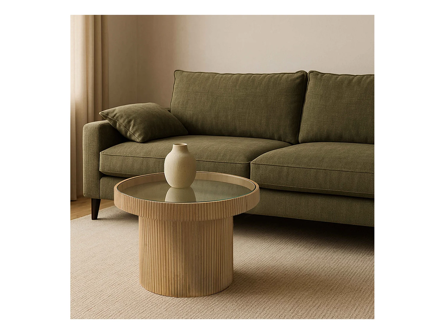 Table basse en MDF, bois et verre trempé