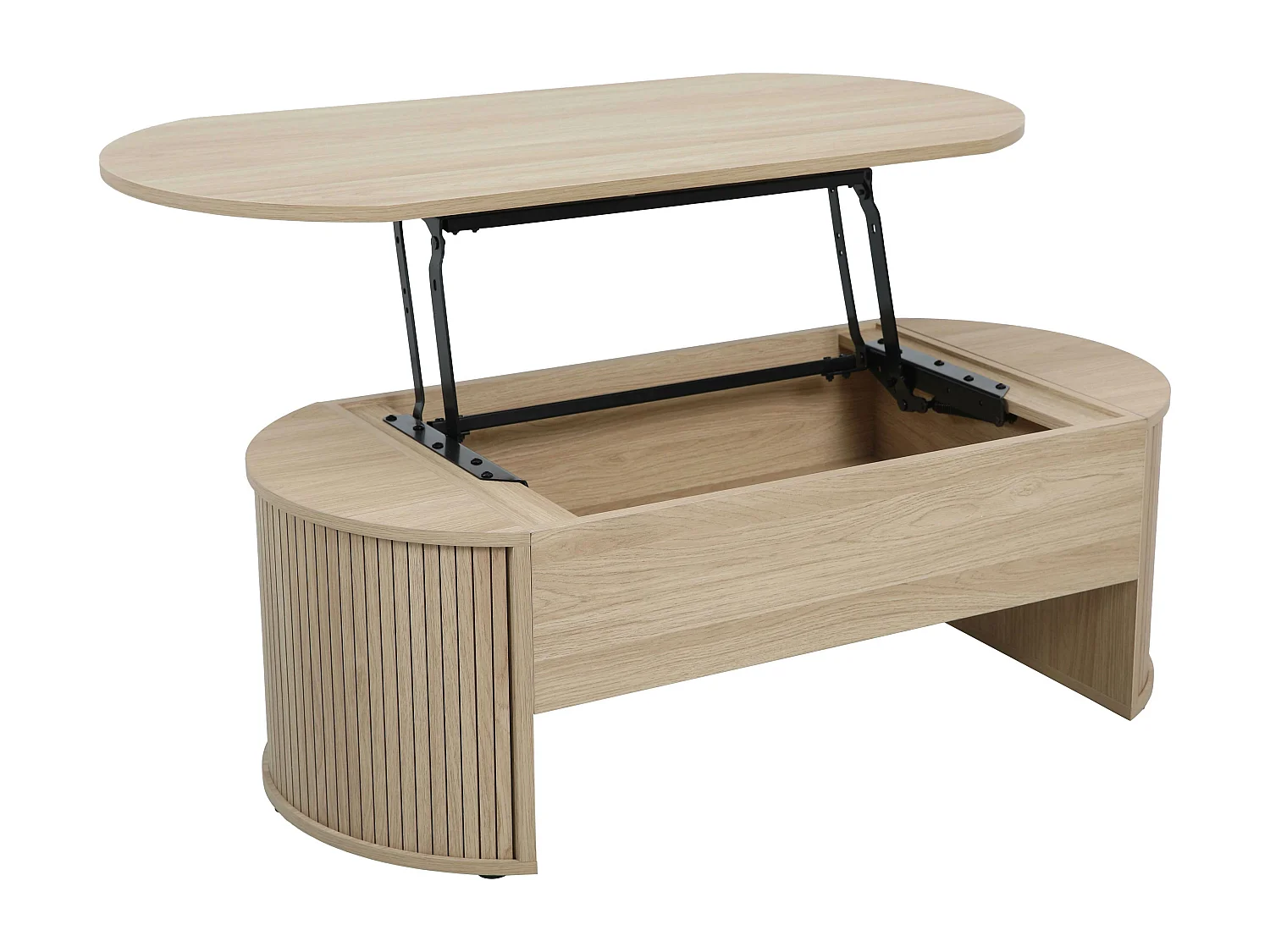 Table basse ovale avec plateau relevable effet bois clair