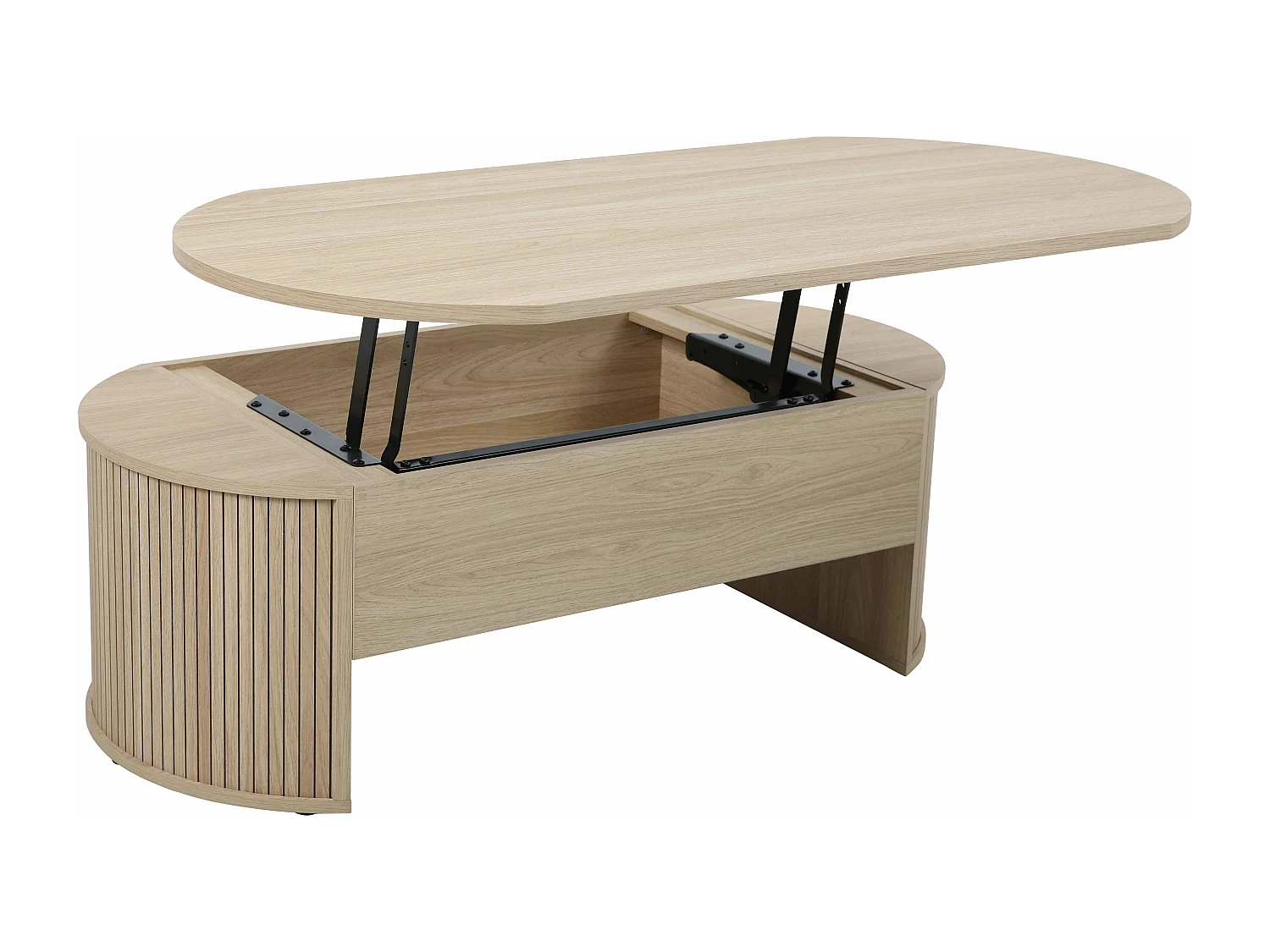 Table basse ovale avec plateau relevable effet bois clair