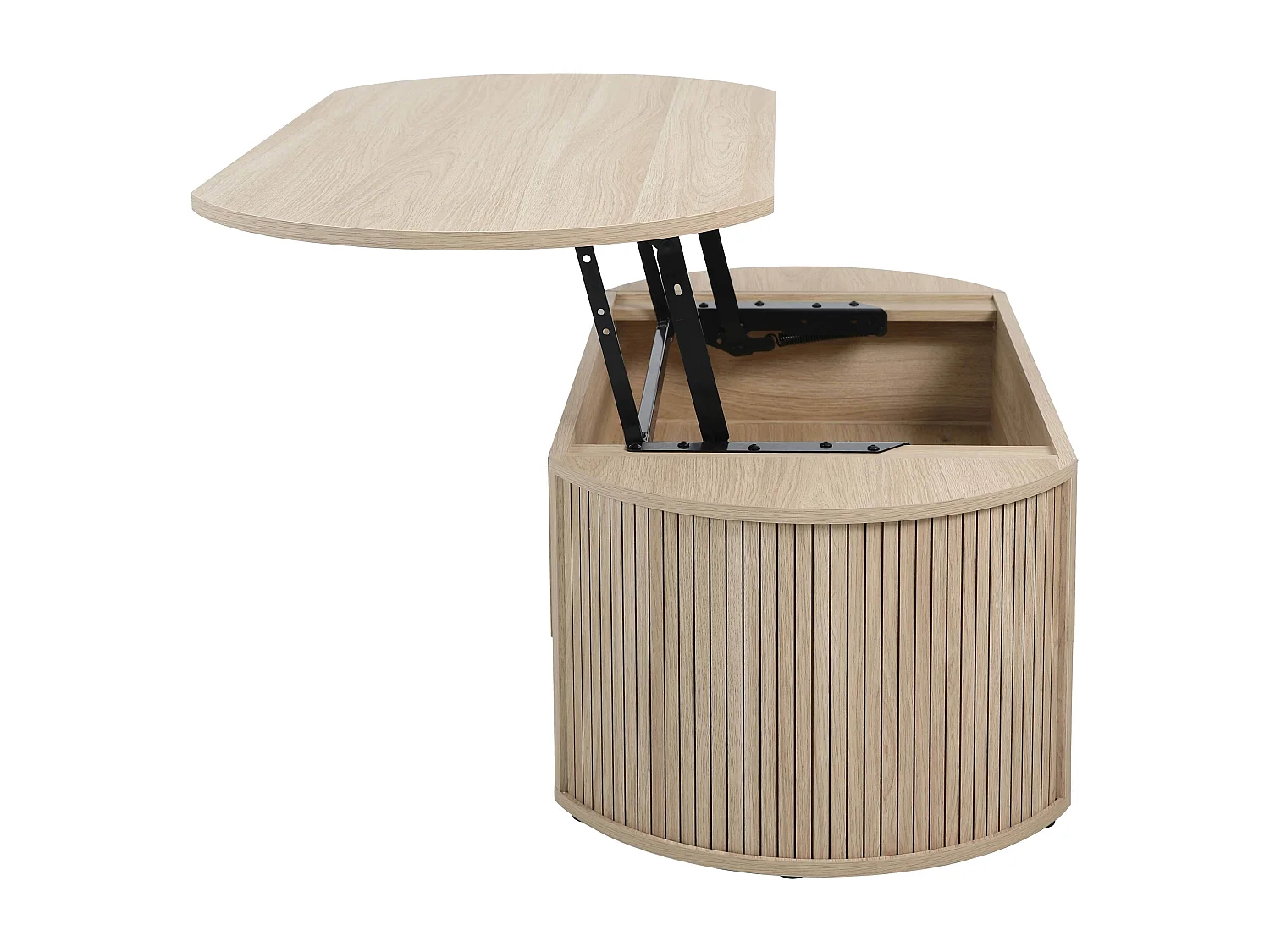 Table basse ovale avec plateau relevable effet bois clair