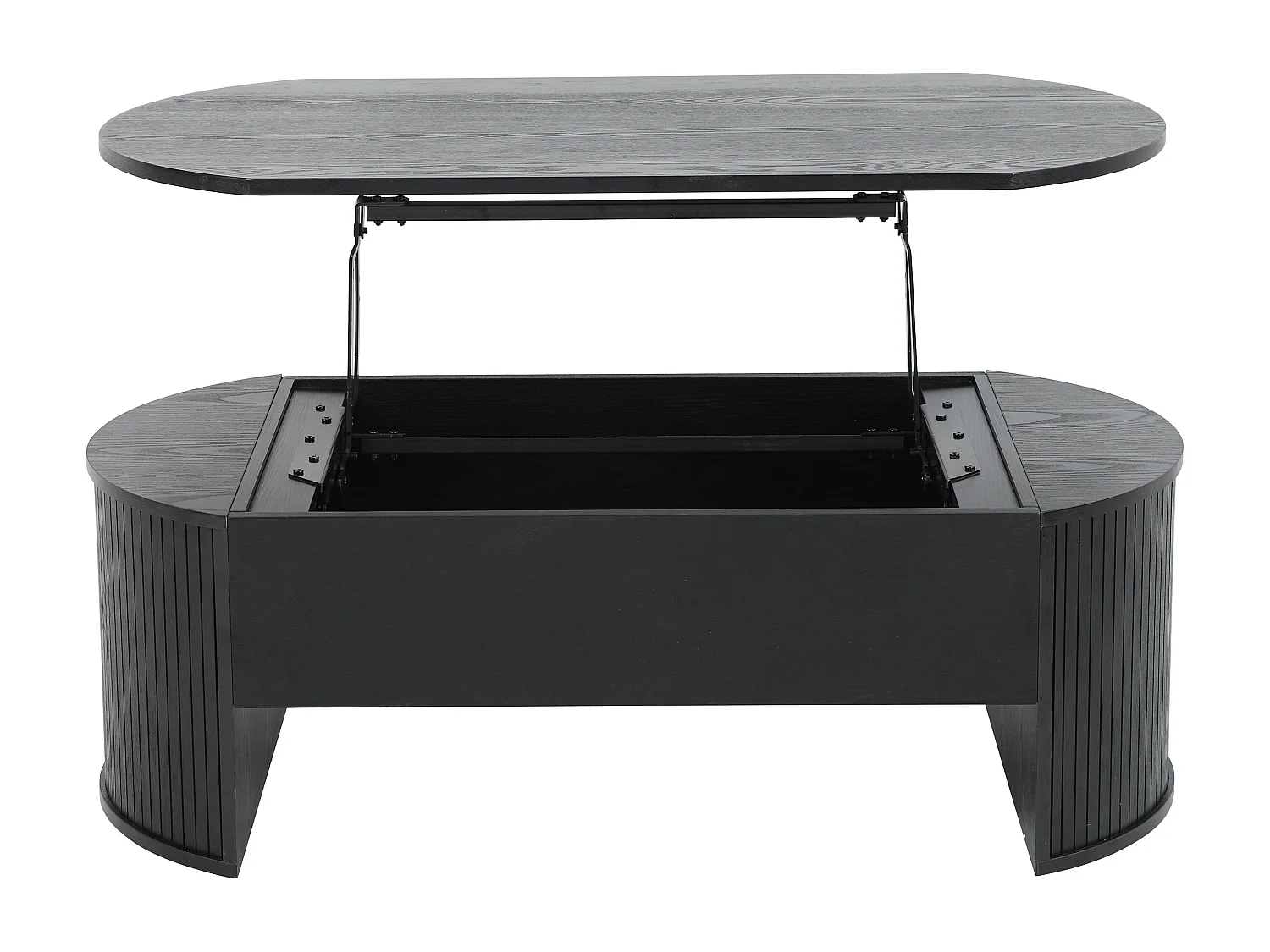 Table basse ovale avec plateau relevable effet bois noir