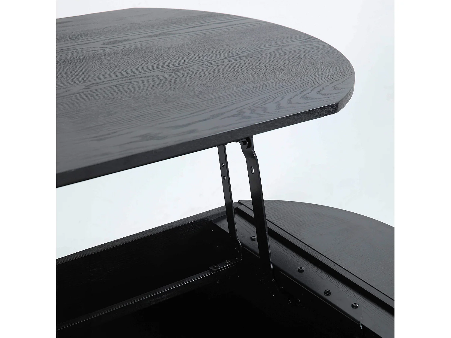 Table basse ovale avec plateau relevable effet bois noir
