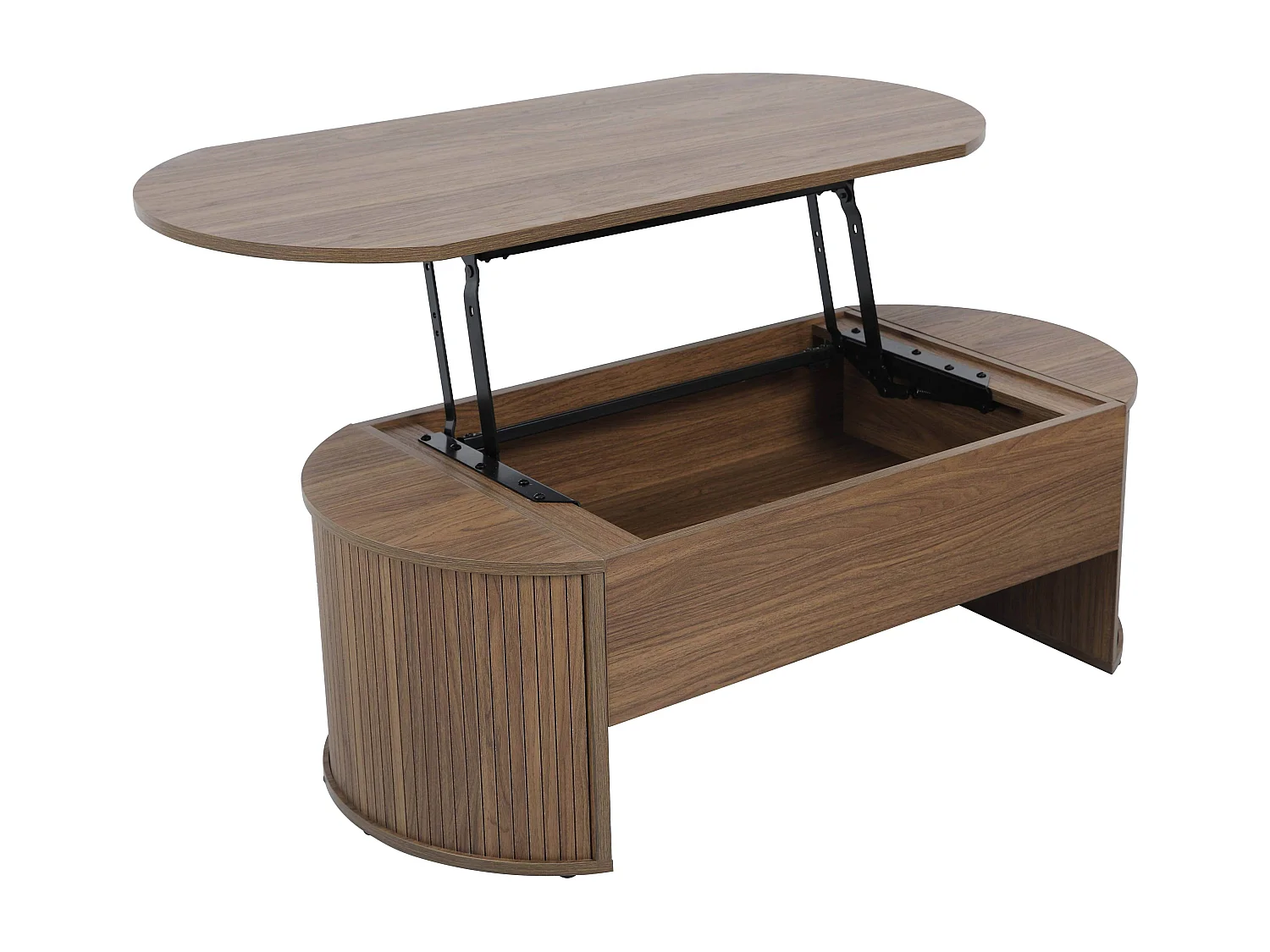 Ovale salontafel met donker houtlook opklapbaar blad