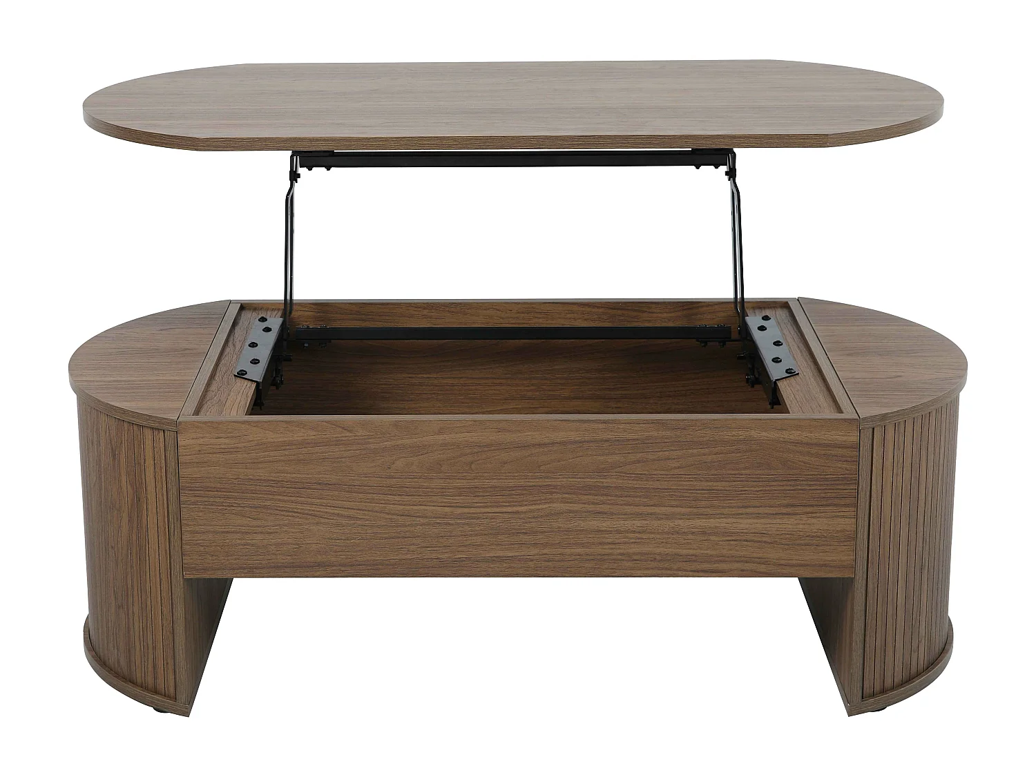 Ovale salontafel met donker houtlook opklapbaar blad