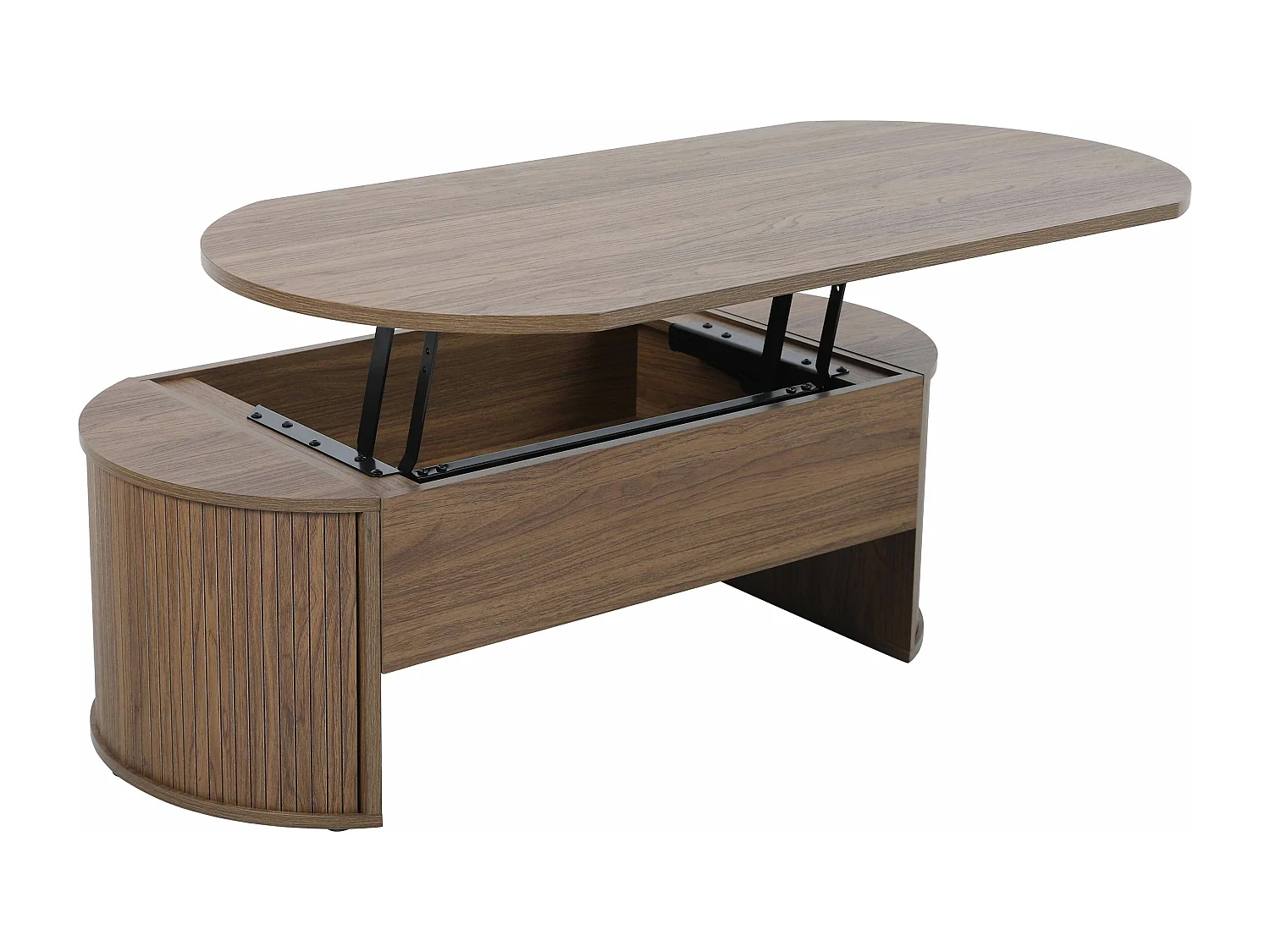 Ovale salontafel met donker houtlook opklapbaar blad