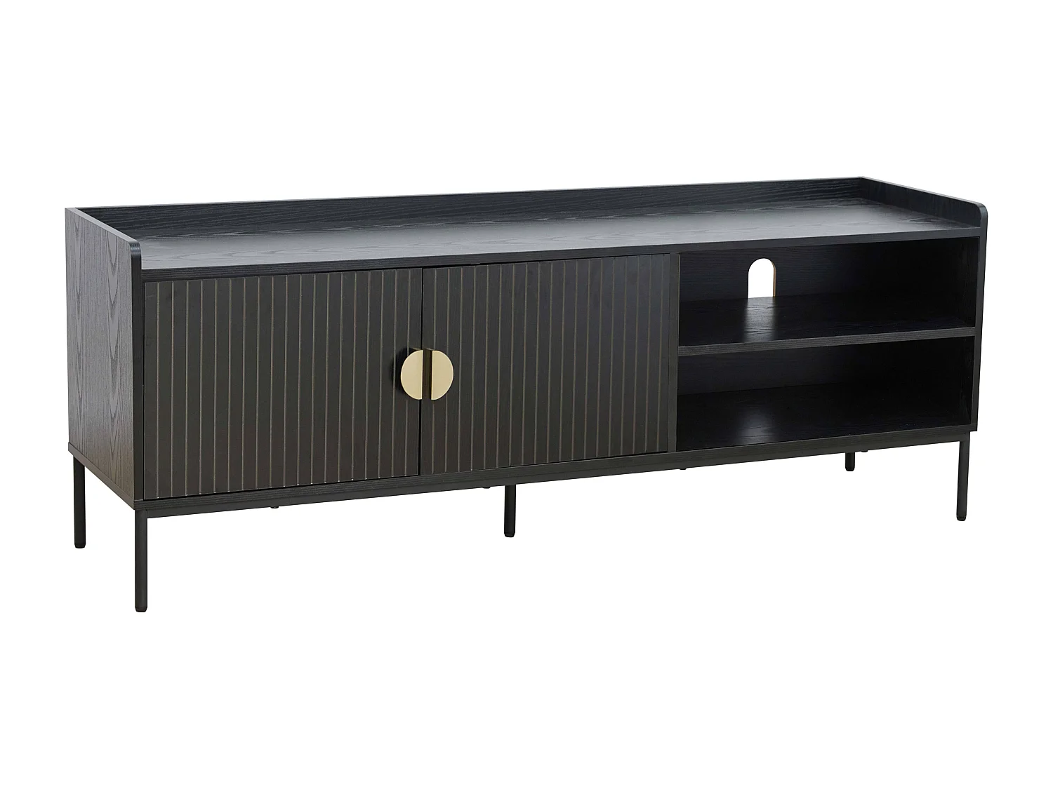 Meuble TV en acier et MDF décor mélaminé 150 cm noir