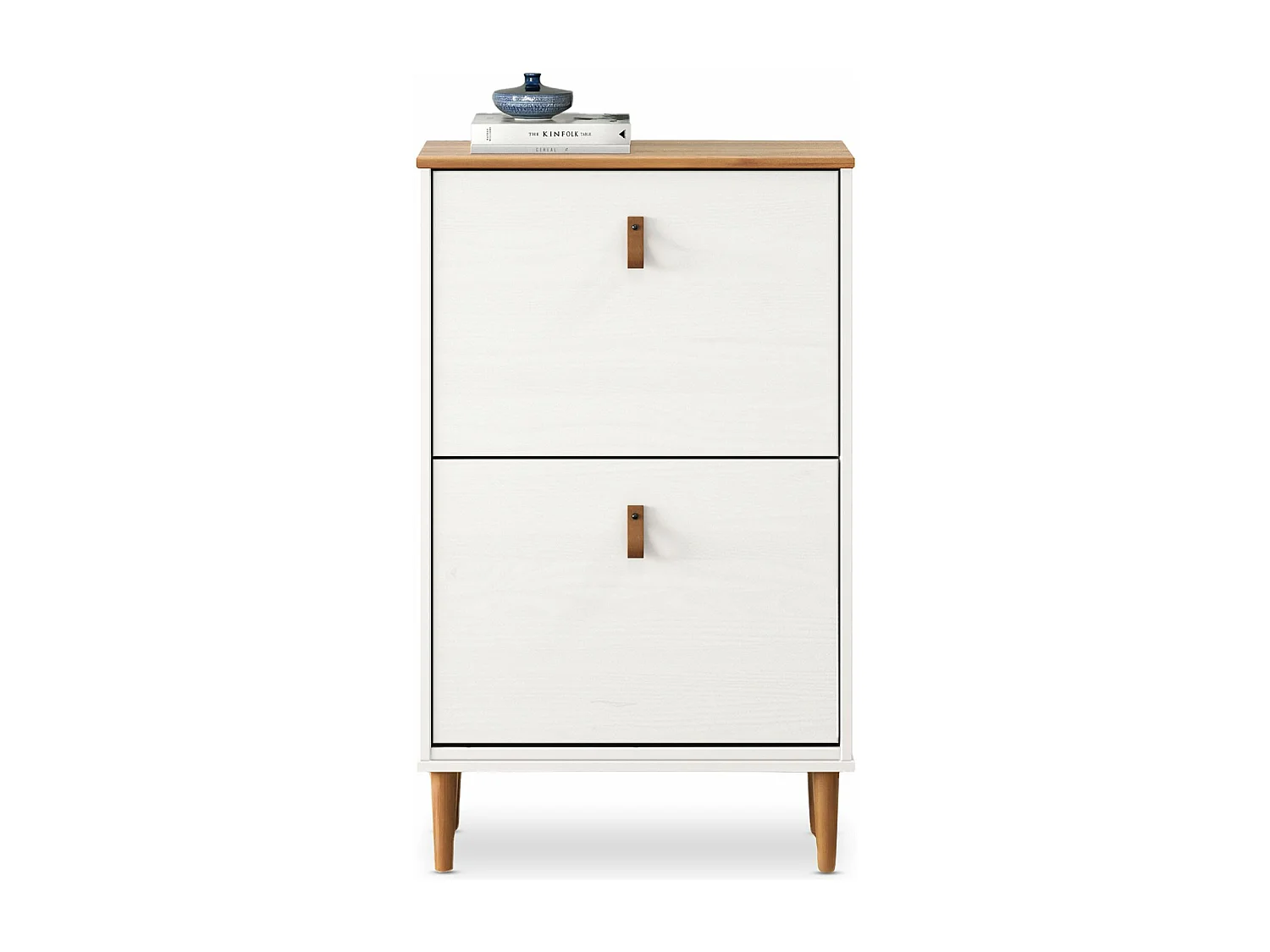 Meuble à chaussures entrée Mikka 2 abattants en bois massif coloris blanc et chêne pour jusqu'à 10 paires