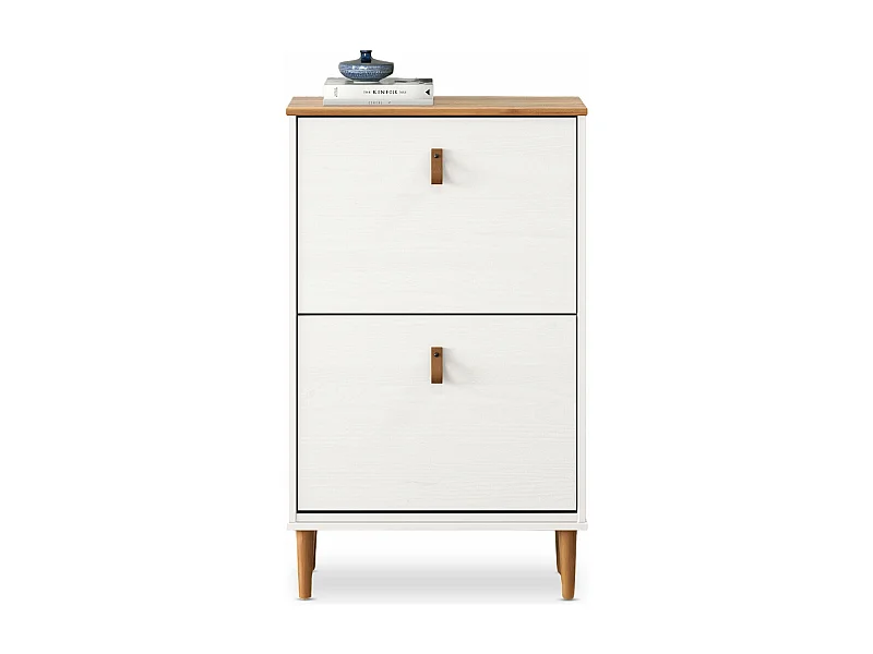 Meuble à chaussures entrée Mikka 2 abattants en bois massif coloris blanc et chêne pour jusqu'à 10 paires