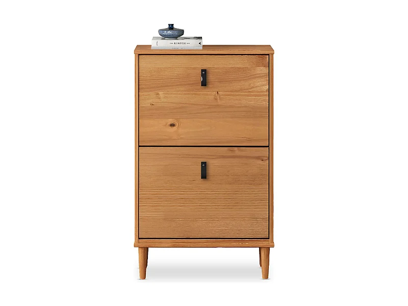 Meuble à chaussures entrée Mikka 2 abattants en bois massif coloris chêne pour jusqu'à 10 paires 59 x 96 x 25 cm