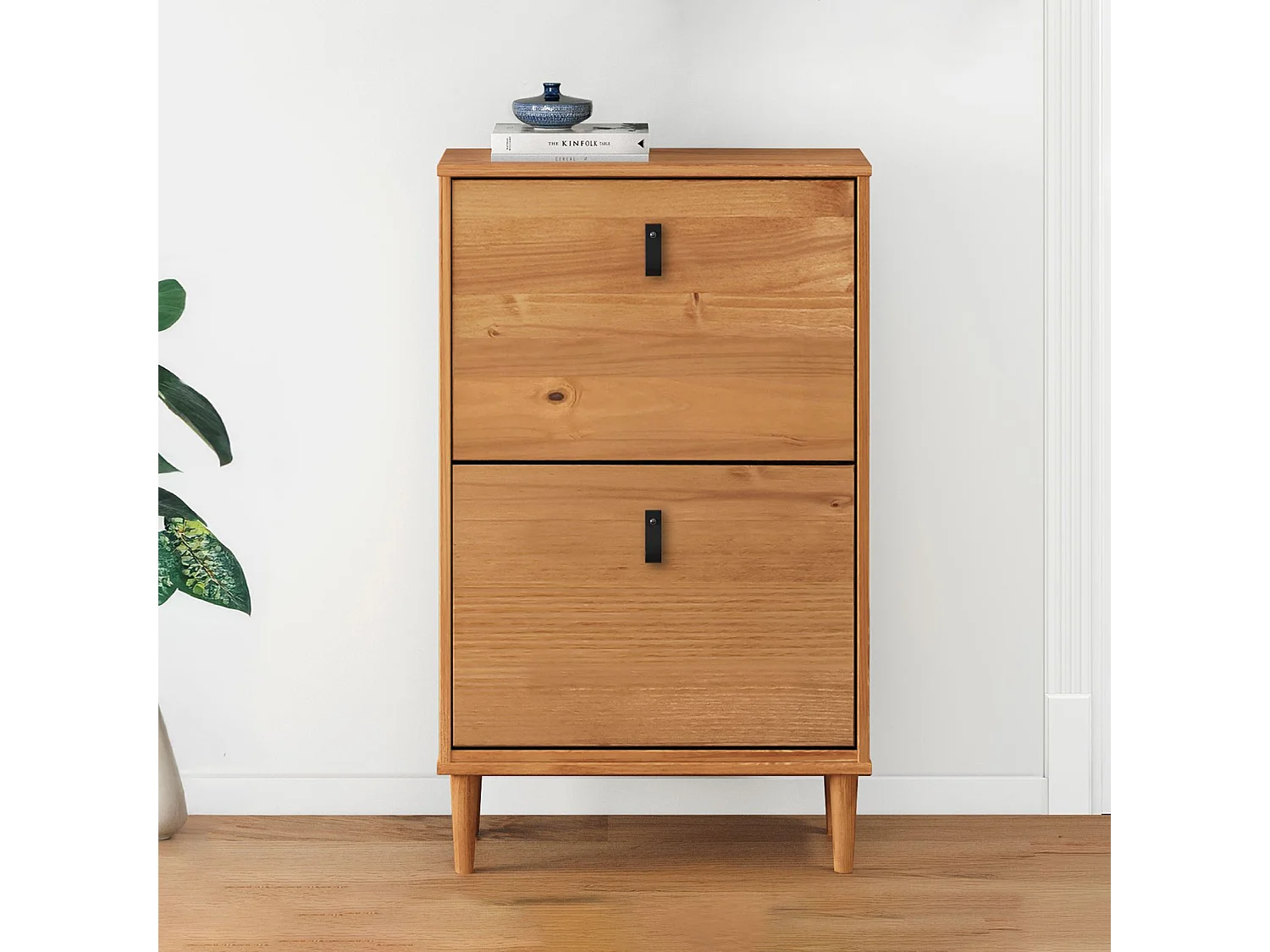 Meuble à chaussures entrée Mikka 2 abattants en bois massif coloris chêne pour jusqu'à 10 paires 59 x 96 x 25 cm