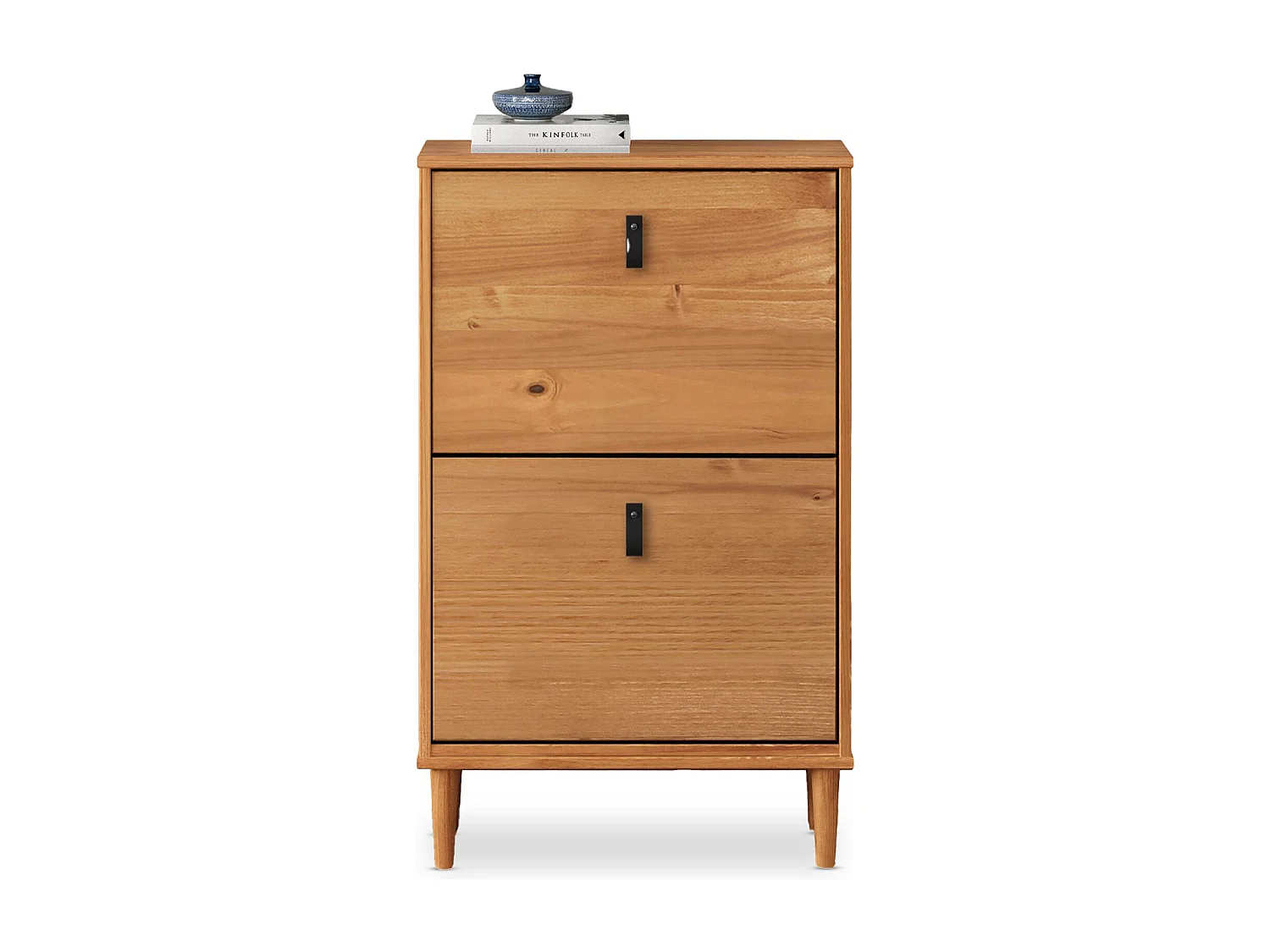 Meuble à chaussures entrée Mikka 2 abattants en bois massif coloris chêne pour jusqu'à 10 paires 59 x 96 x 25 cm