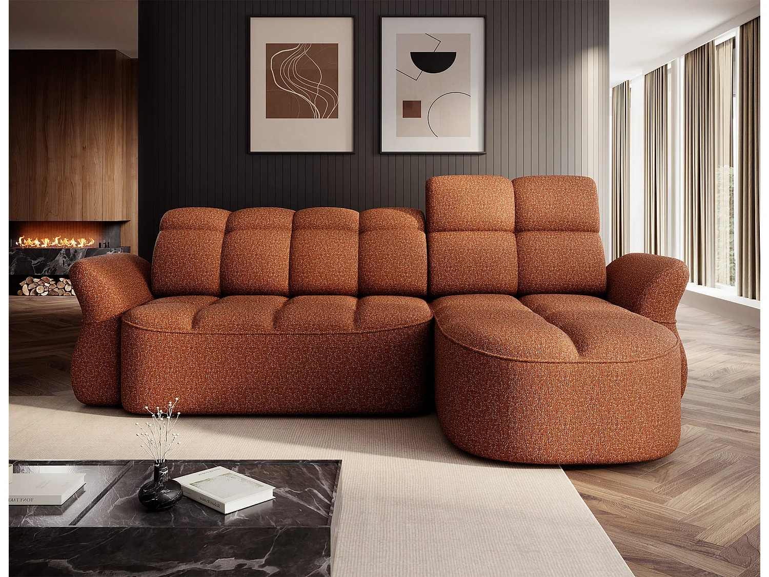 Canapé d'angle Sophia R/Tissu/Bordeaux