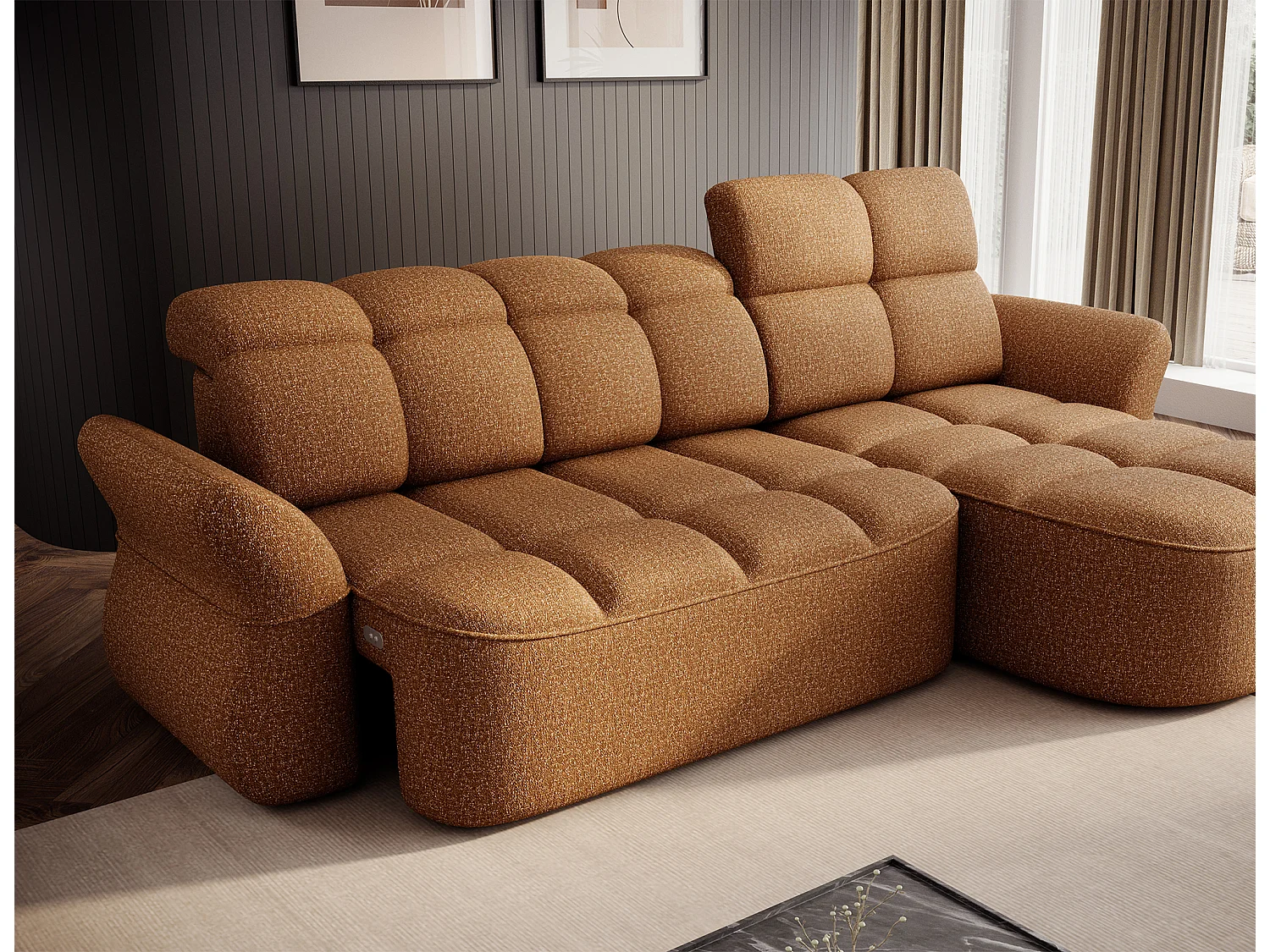 Canapé d’angle tissu CENTURY – Convertible et coffre-Marron clair-angle droit