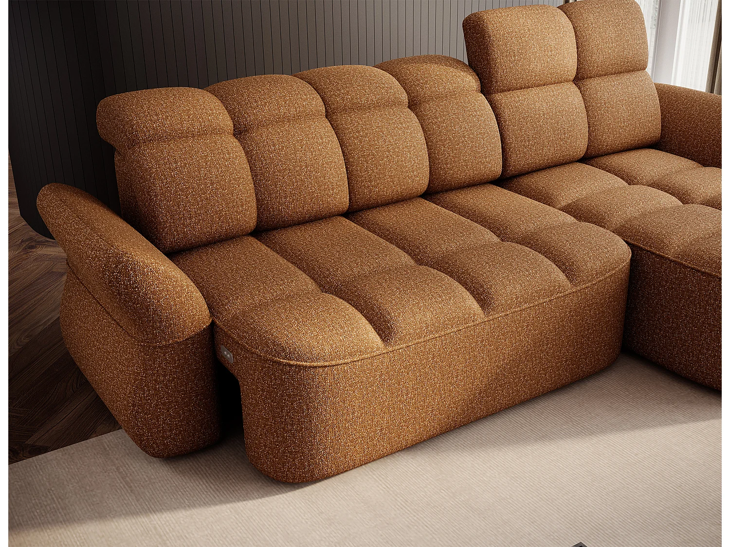 Canapé d’angle tissu CENTURY – Convertible et coffre-Marron clair-angle droit