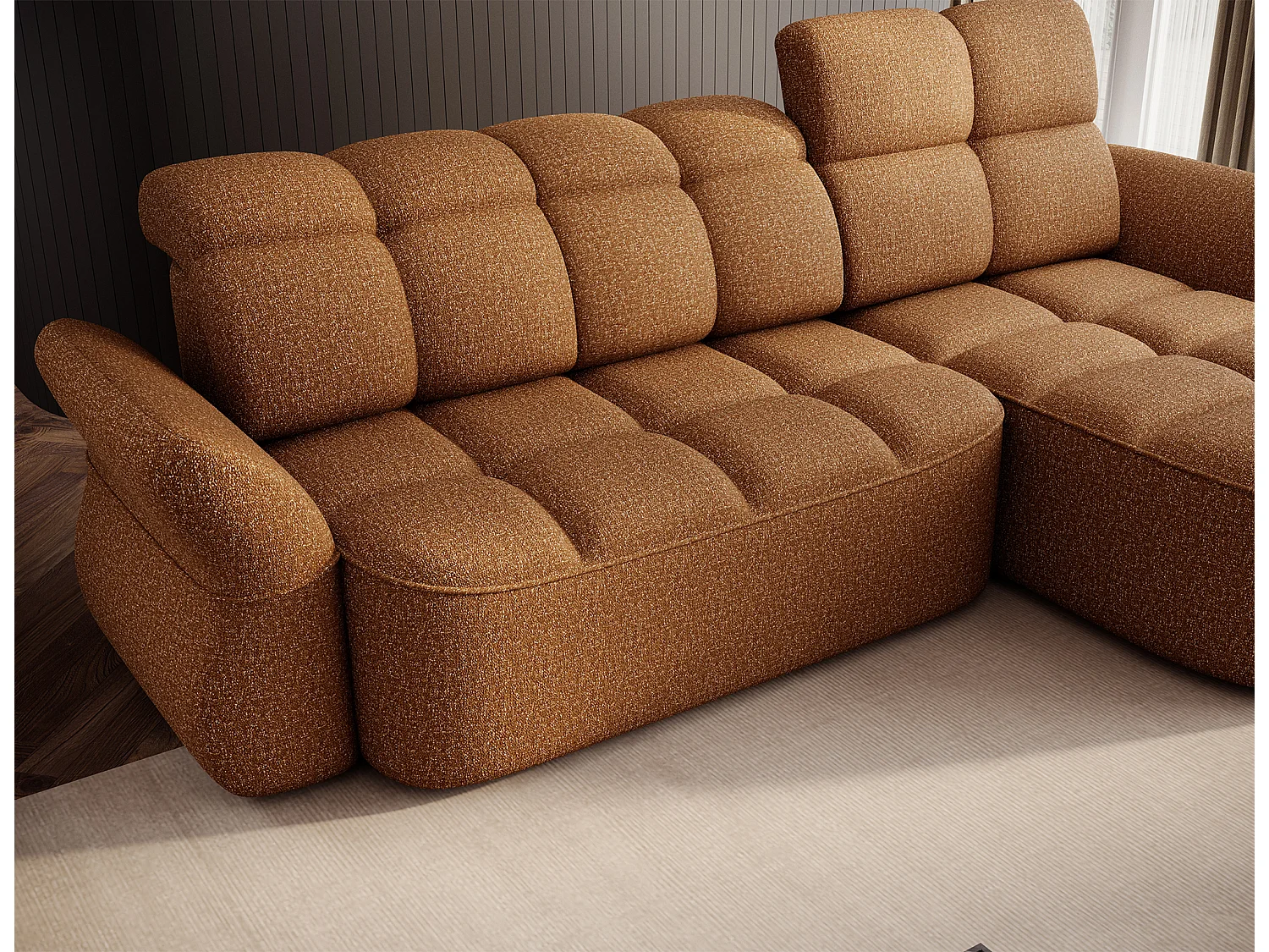 Canapé d’angle tissu CENTURY – Convertible et coffre-Marron clair-angle droit