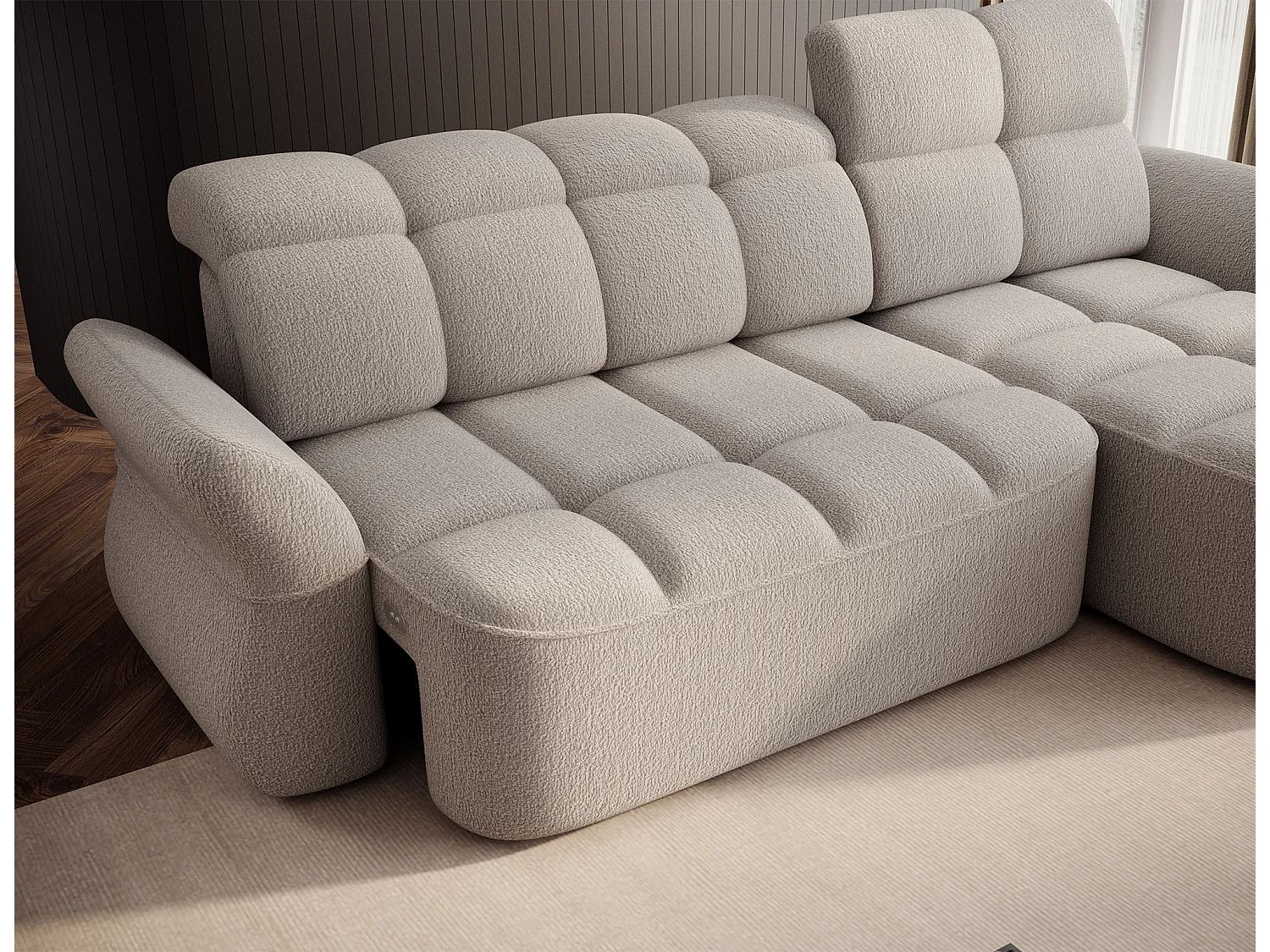 Canapé d’angle tissu CENTURY – Convertible et coffre-Beige-angle droit