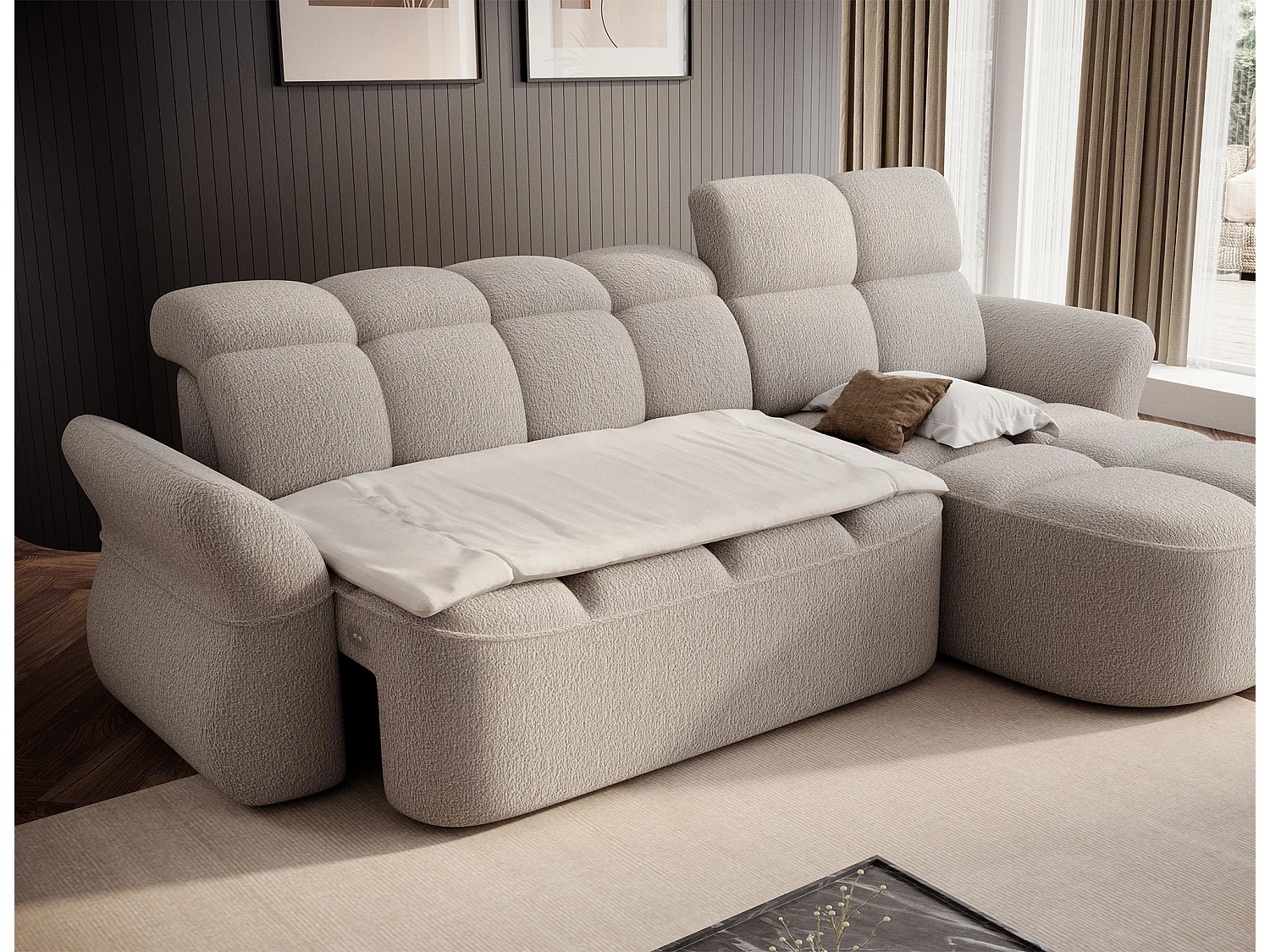 Canapé d’angle tissu CENTURY – Convertible et coffre-Beige-angle droit