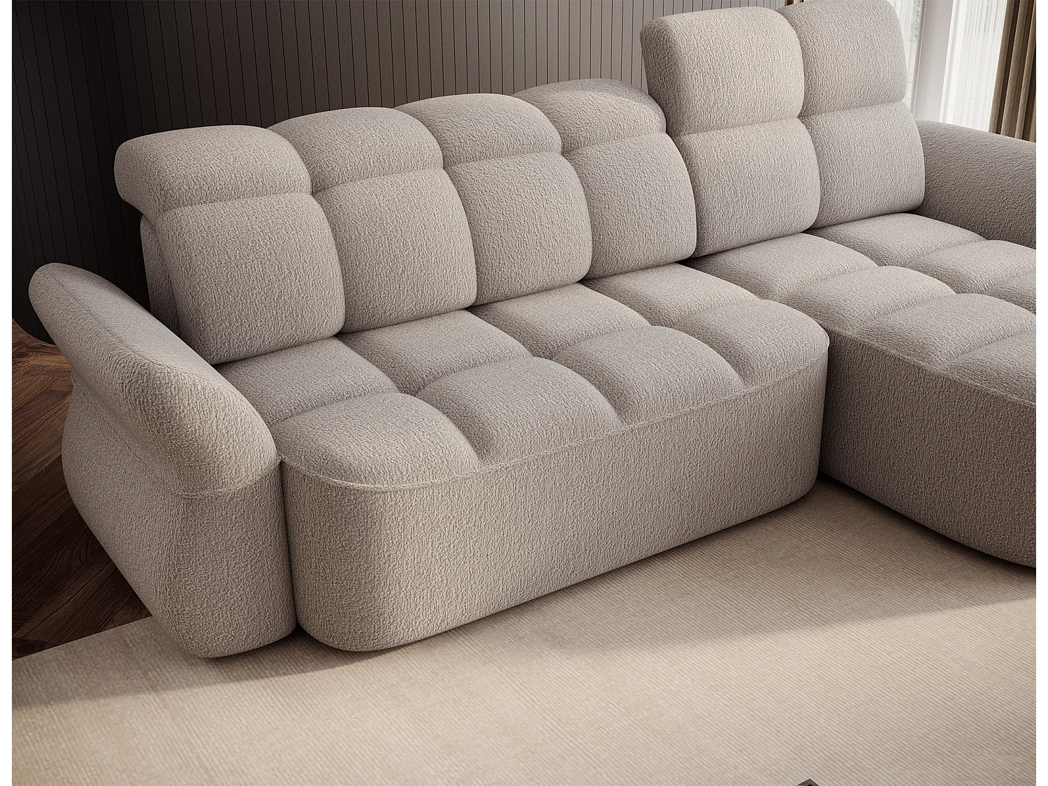 Canapé d’angle tissu CENTURY – Convertible et coffre-Beige-angle droit