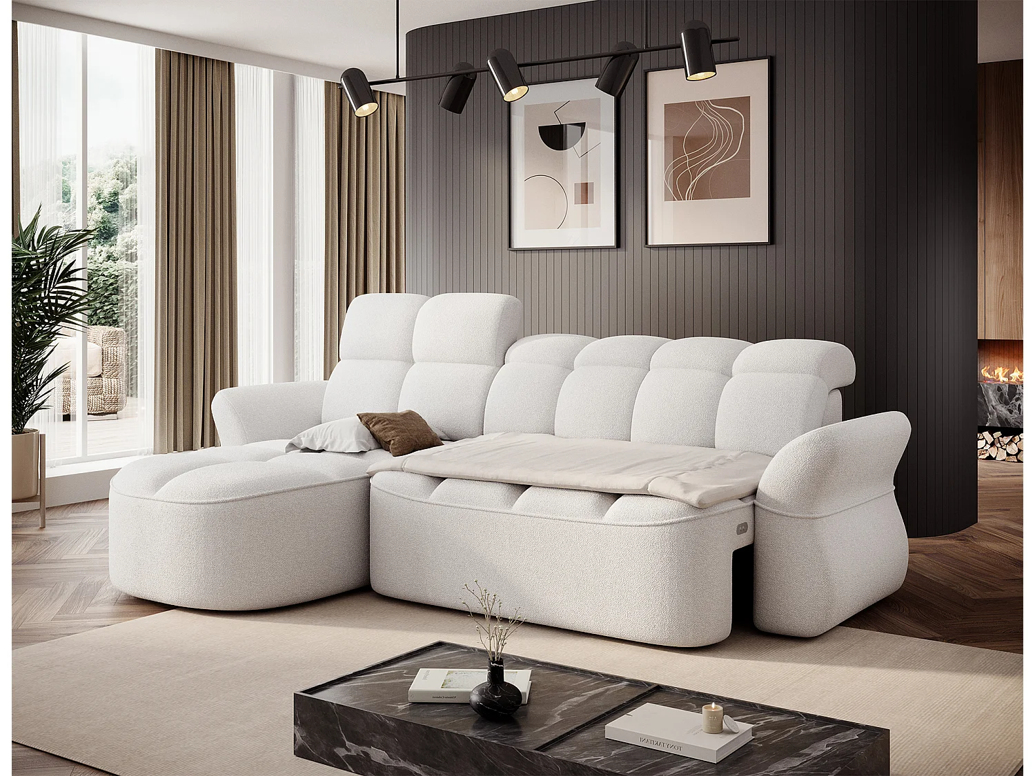 Canapé d’angle tissu CENTURY – Convertible et coffre-Blanc-angle gauche