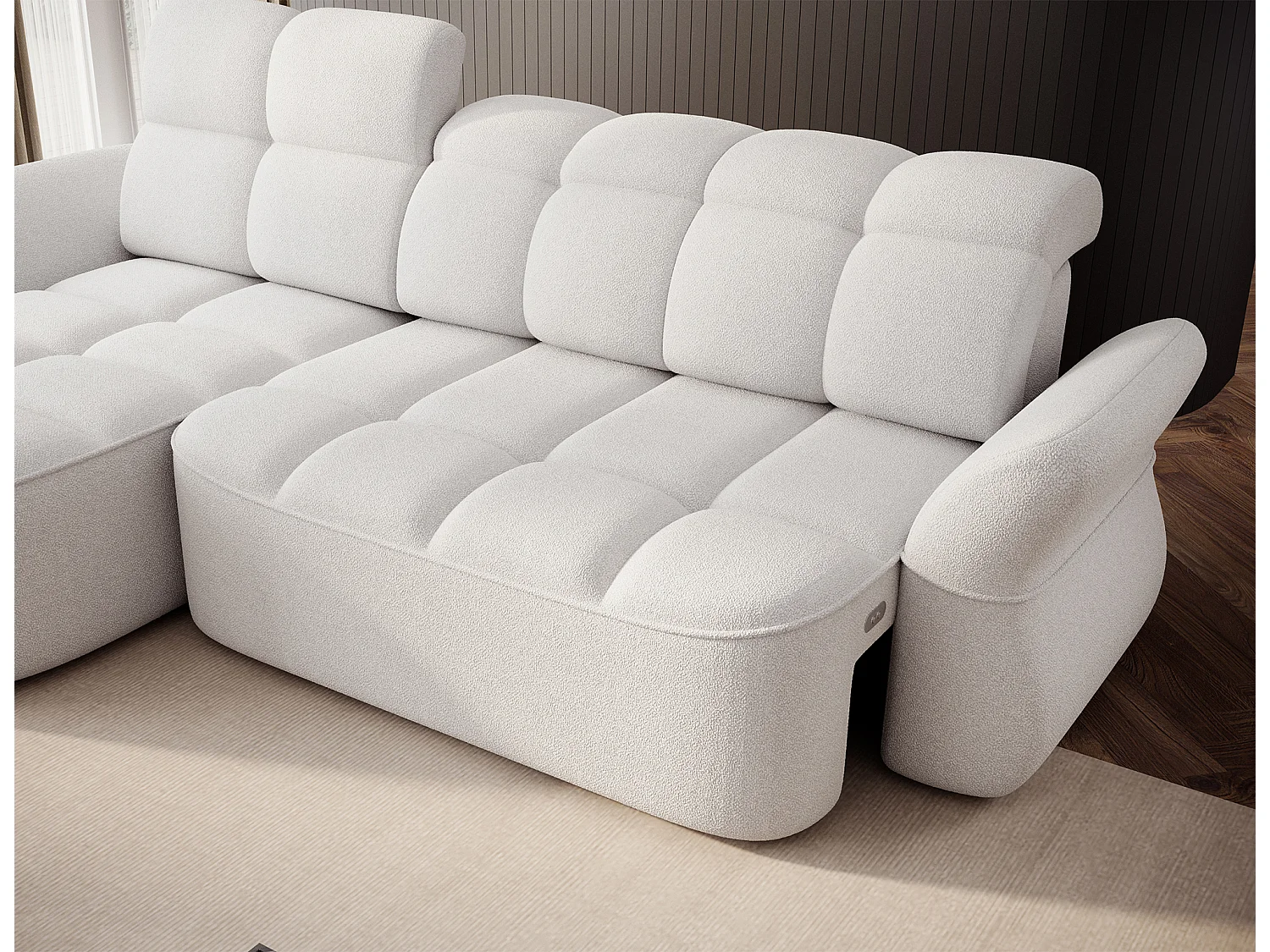 Canapé d’angle tissu CENTURY – Convertible et coffre-Blanc-angle gauche