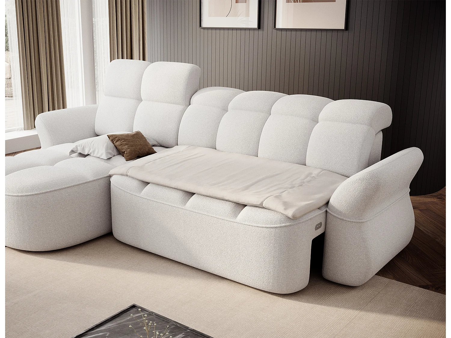 Canapé d’angle tissu CENTURY – Convertible et coffre-Blanc-angle gauche