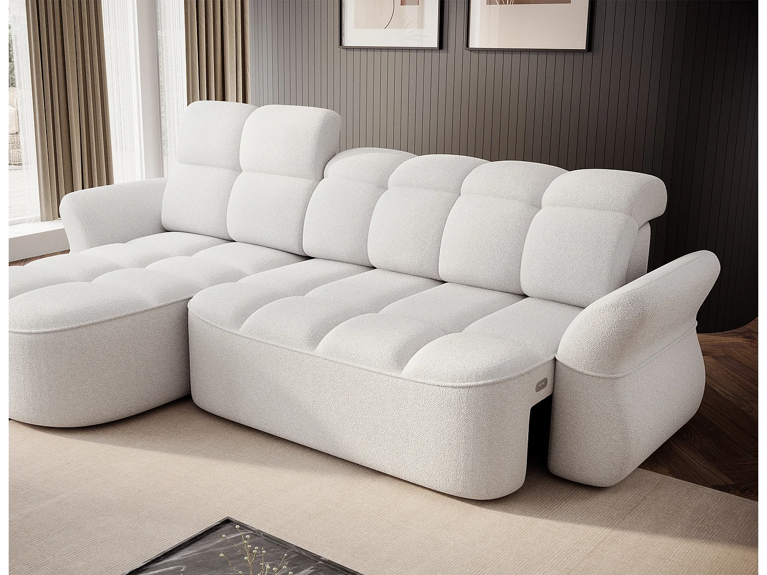 Canapé d’angle tissu CENTURY – Convertible et coffre-Blanc-angle gauche