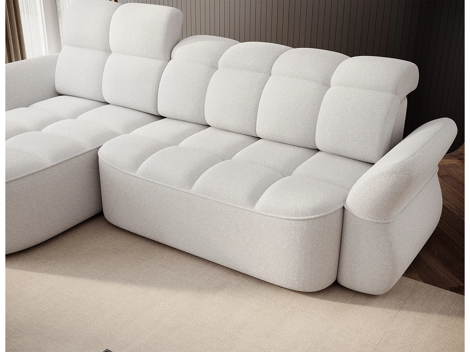 Canapé d’angle tissu CENTURY – Convertible et coffre-Blanc-angle gauche