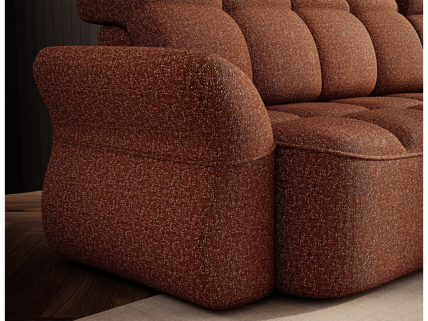 Canapé d’angle tissu CENTURY – Convertible et coffre-Terracotta-angle droit