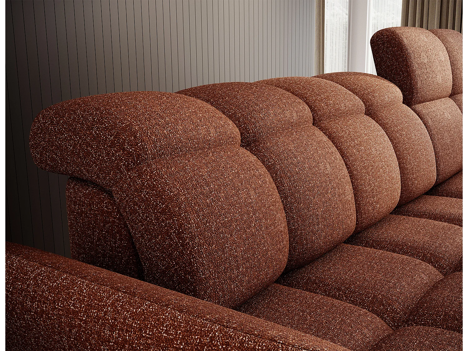 Canapé d’angle tissu CENTURY – Convertible et coffre-Terracotta-angle droit