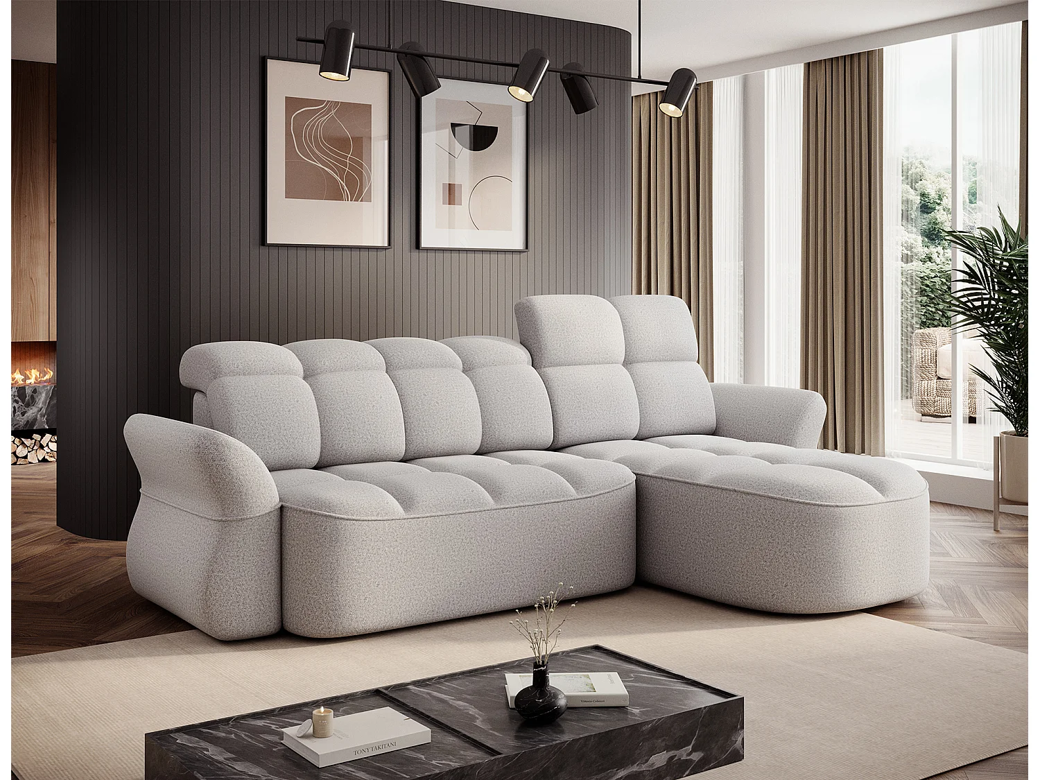 Canapé d’angle tissu CENTURY – Convertible et coffre-Marron clair-angle gauche