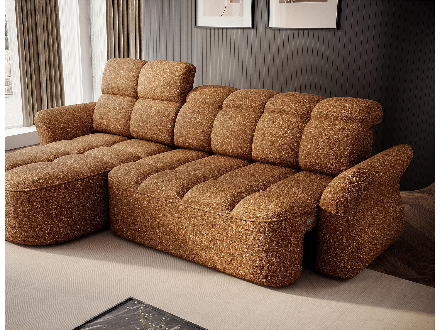 Canapé d’angle tissu CENTURY – Convertible et coffre-Marron clair-angle gauche