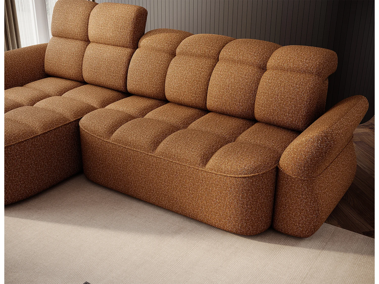 Canapé d’angle tissu CENTURY – Convertible et coffre-Marron clair-angle gauche