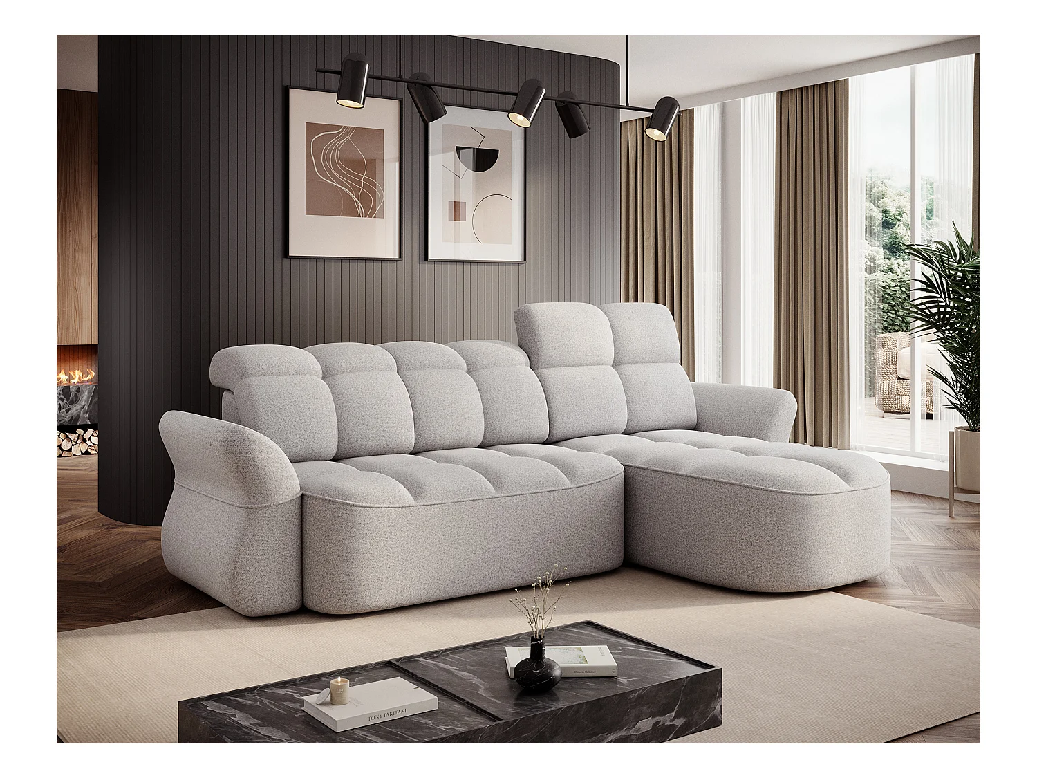 Canapé d’angle tissu CENTURY – Convertible et coffre-Marron clair-angle gauche