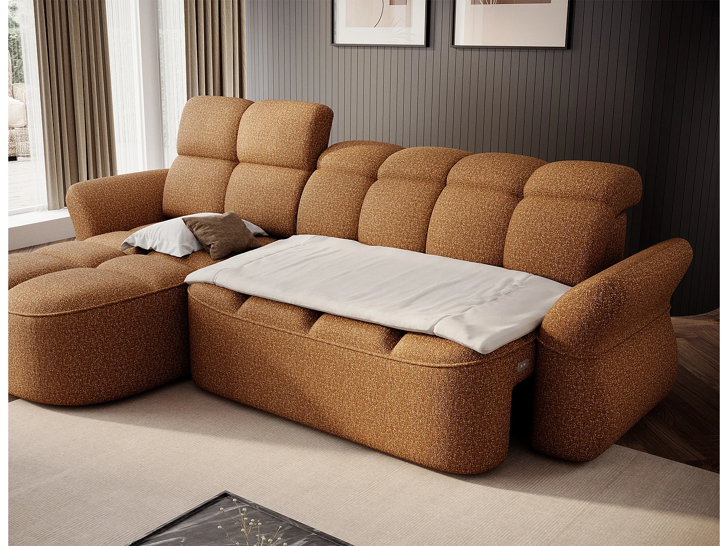 Canapé d’angle tissu CENTURY – Convertible et coffre-Marron clair-angle gauche