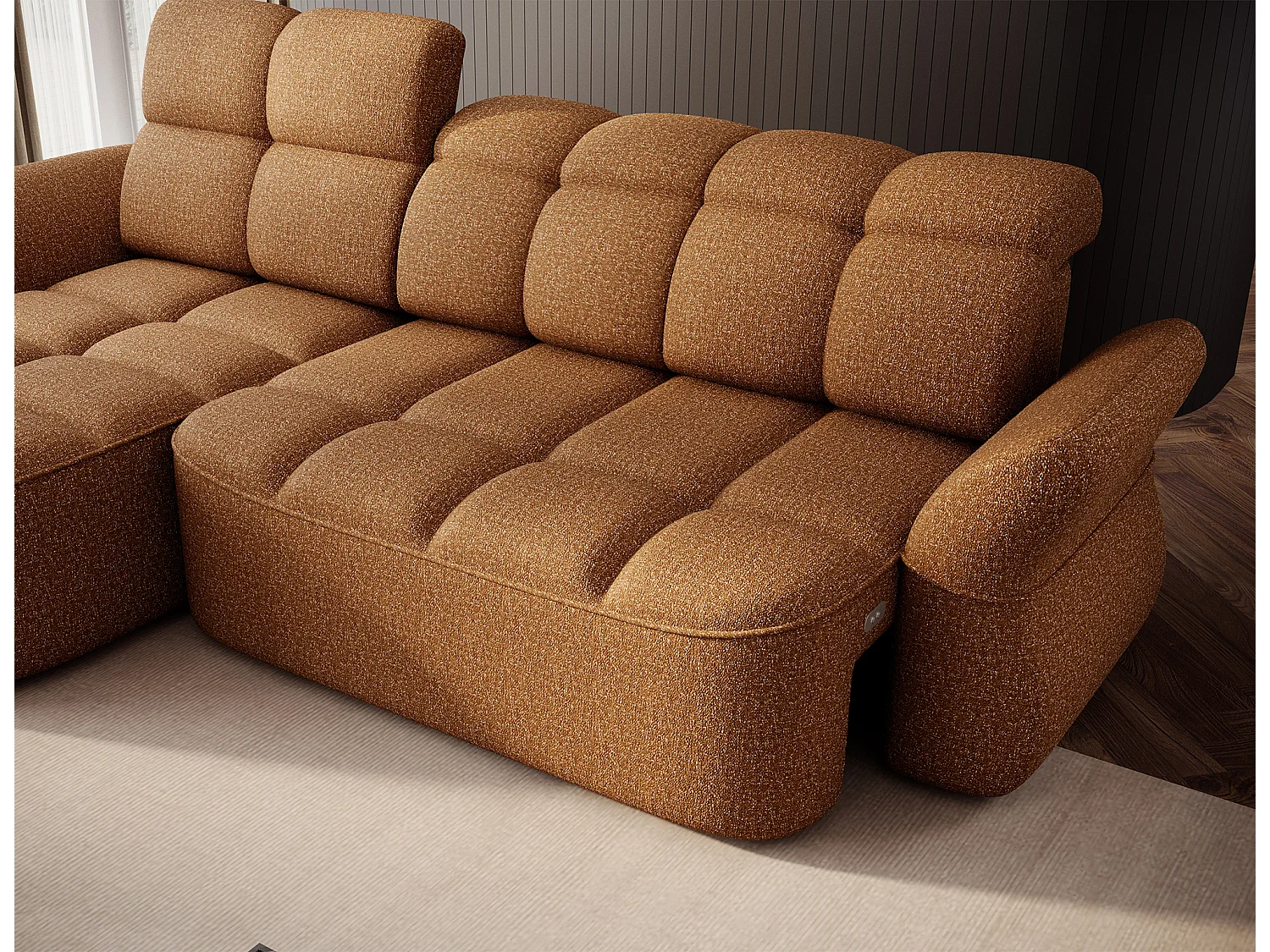 Canapé d’angle tissu CENTURY – Convertible et coffre-Marron clair-angle gauche