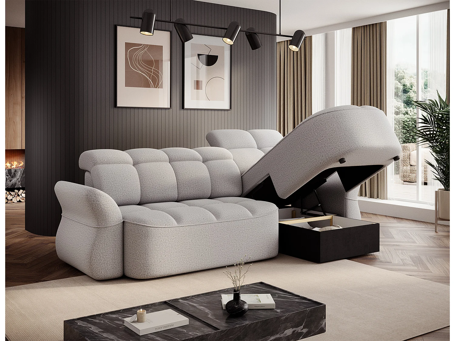 Divano d'angolo Sophia L/Tessuto/Grigio