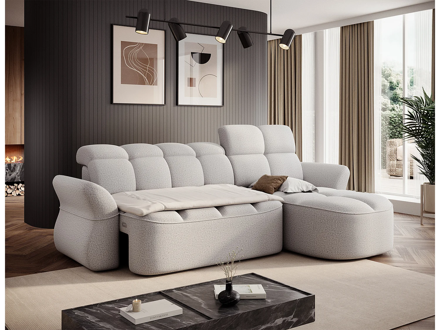 Divano d'angolo Sophia L/Tessuto/Grigio