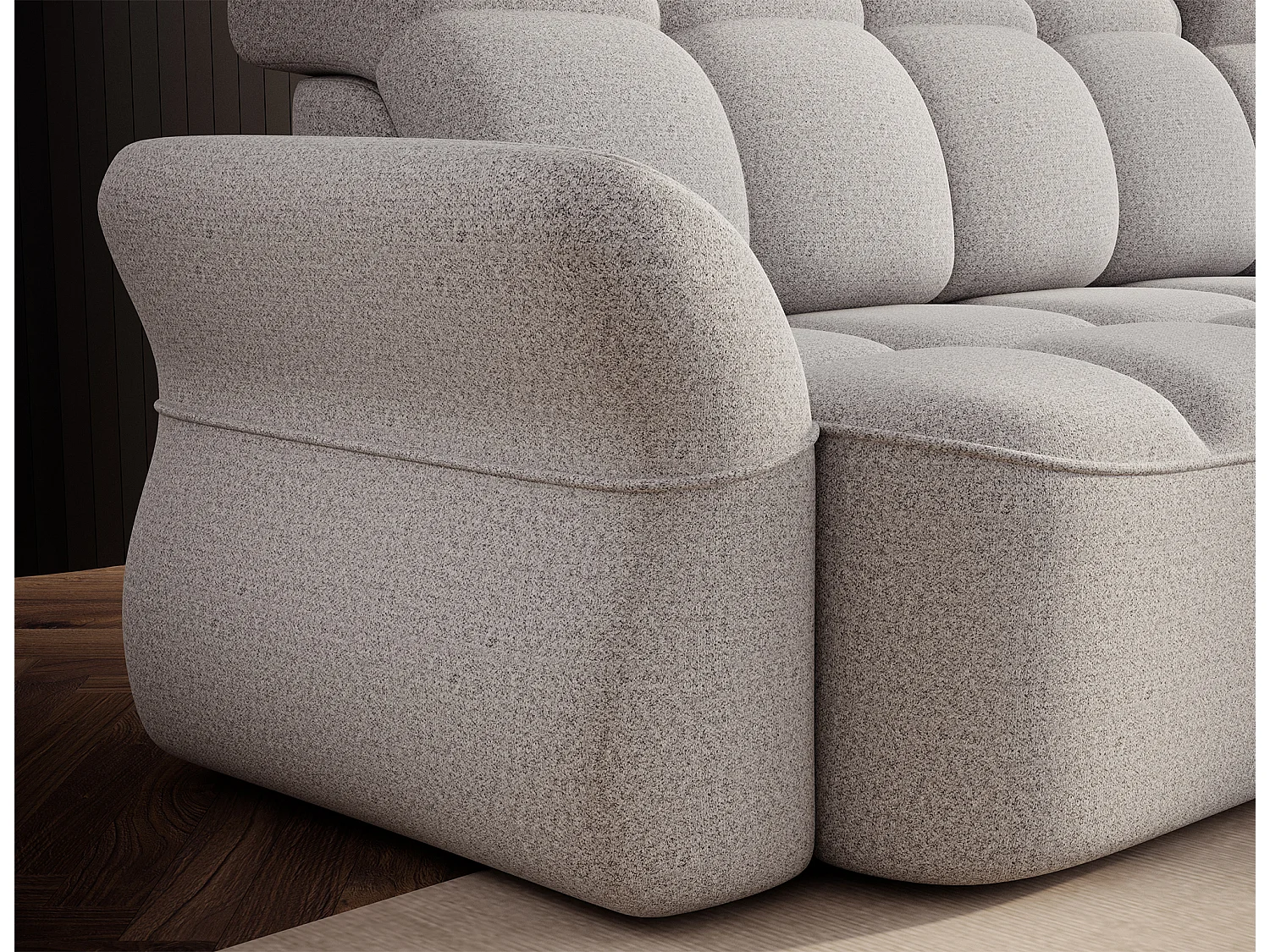 Canapé d’angle tissu CENTURY – Convertible et coffre-Gris perle-angle droit